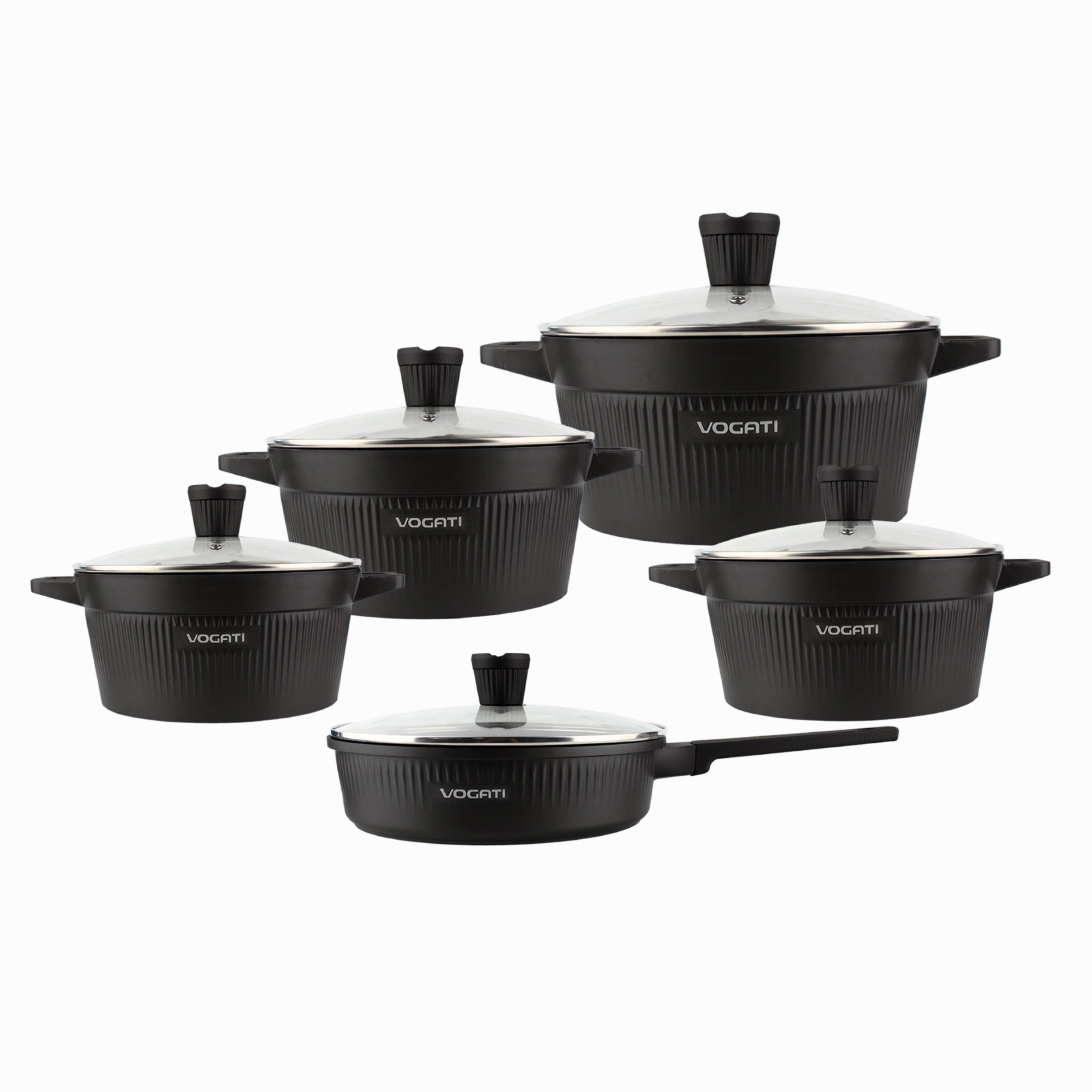 VOGATI ERK SERIES 10PCS TITANIUM GRANITE COATING NON STICK INDUCTION COOKWARE SET - INCLUDING 20CM, 24CM, 28CM AND 32CM SIZES OF NONSTICK GRANITE COATING CASSEROLE + 28CM SHALLOW CASSEROLE ( 100% PFOA FREE )