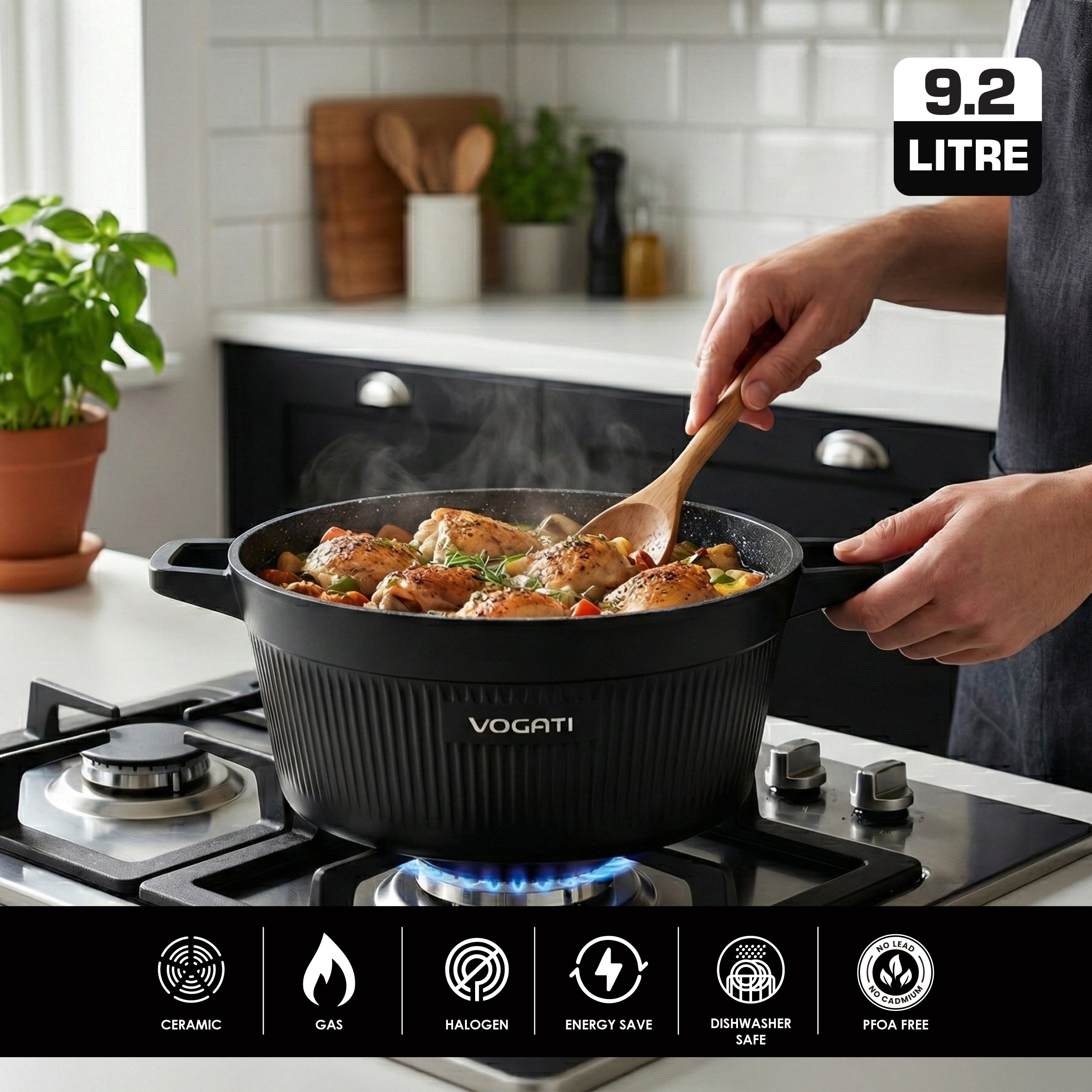 VOGATI ERK SERIES 10PCS TITANIUM GRANITE COATING NON STICK INDUCTION COOKWARE SET - INCLUDING 20CM, 24CM, 28CM AND 32CM SIZES OF NONSTICK GRANITE COATING CASSEROLE + 28CM SHALLOW CASSEROLE ( 100% PFOA FREE )