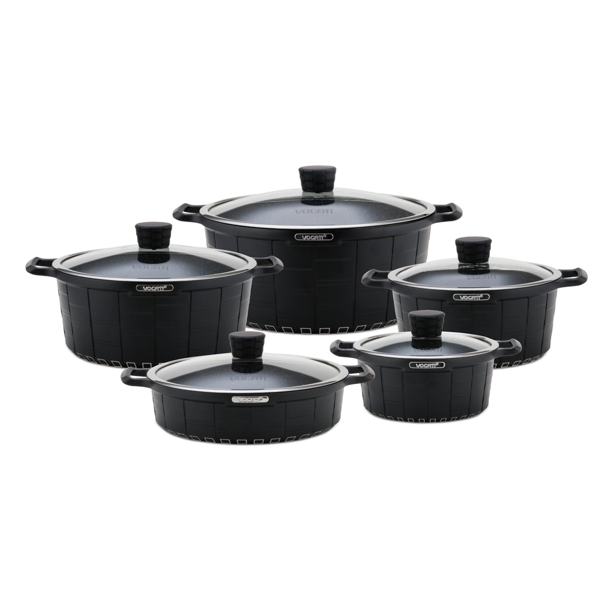 VOGATI 10PCS TITANIUM GRANITE COATING NON STICK COOKWARE SET - INCLUDING 20/24/28CM CASSEROLE + 28CM SHALLOW CASSEROLE ( 100% PFOA FREE )