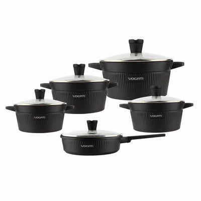 VOGATI CLASSIC PRO SERIES 10PCS TITANIUM GRANITE COATING NON STICK COOKWARE SET - INCLUDING 20/24/28/30CM CASSEROLE + 28CM SHALLOW CASSEROLE