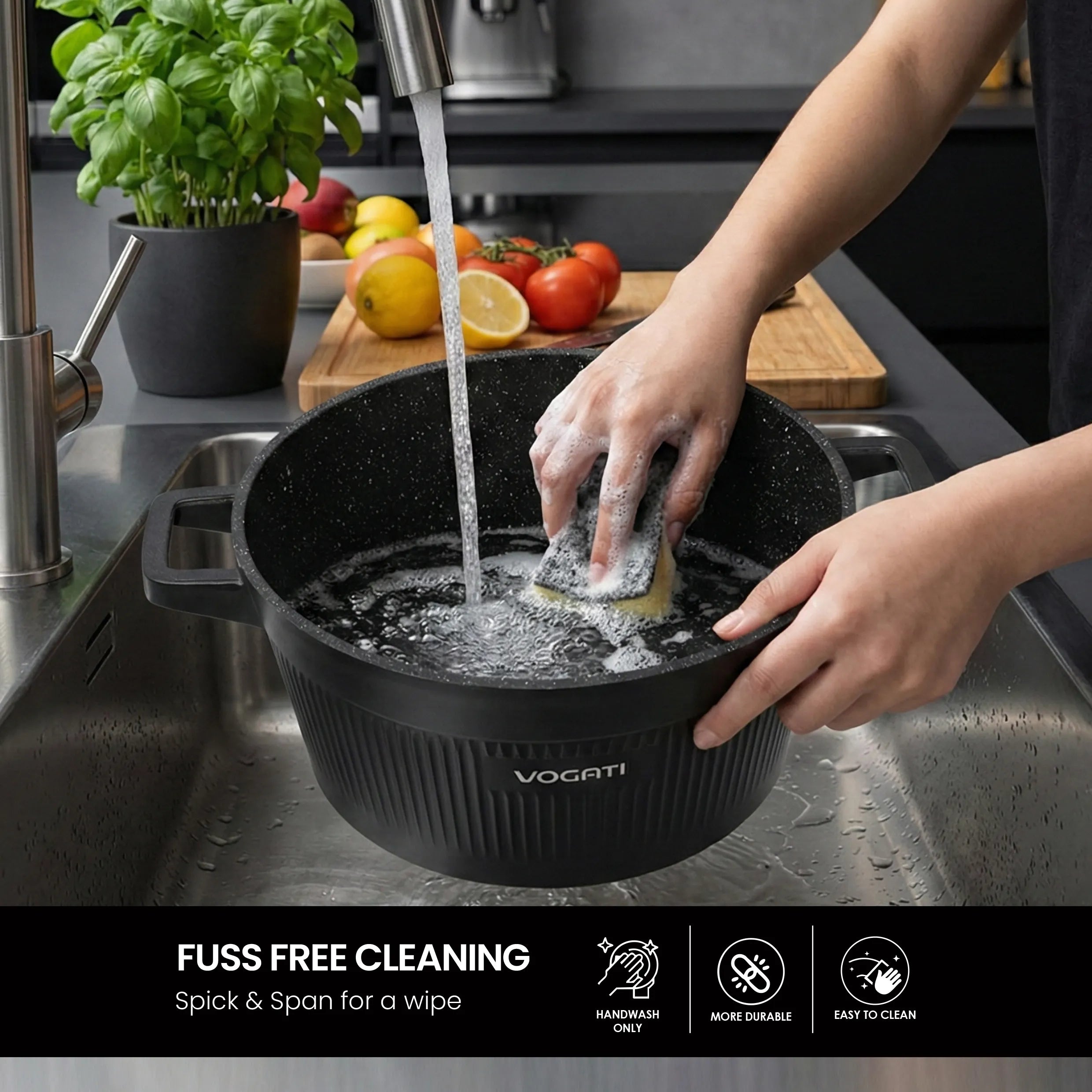 VOGATI CLASSIC PRO SERIES 10PCS TITANIUM GRANITE COATING NON STICK COOKWARE SET - INCLUDING 20/24/28/30CM CASSEROLE + 28CM SHALLOW CASSEROLE