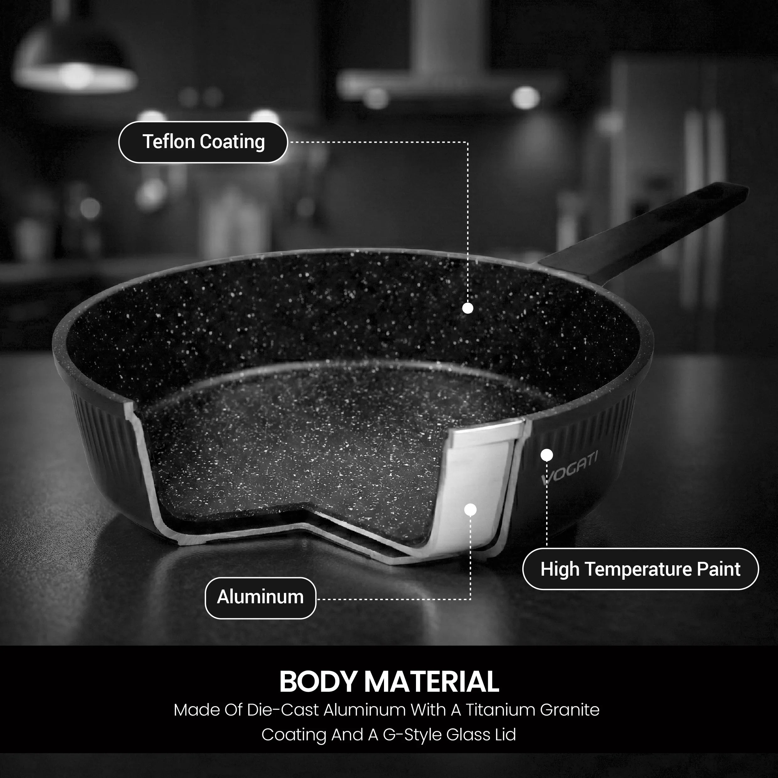 VOGATI CLASSIC PRO SERIES 10PCS TITANIUM GRANITE COATING NON STICK COOKWARE SET - INCLUDING 20/24/28/30CM CASSEROLE + 28CM SHALLOW CASSEROLE