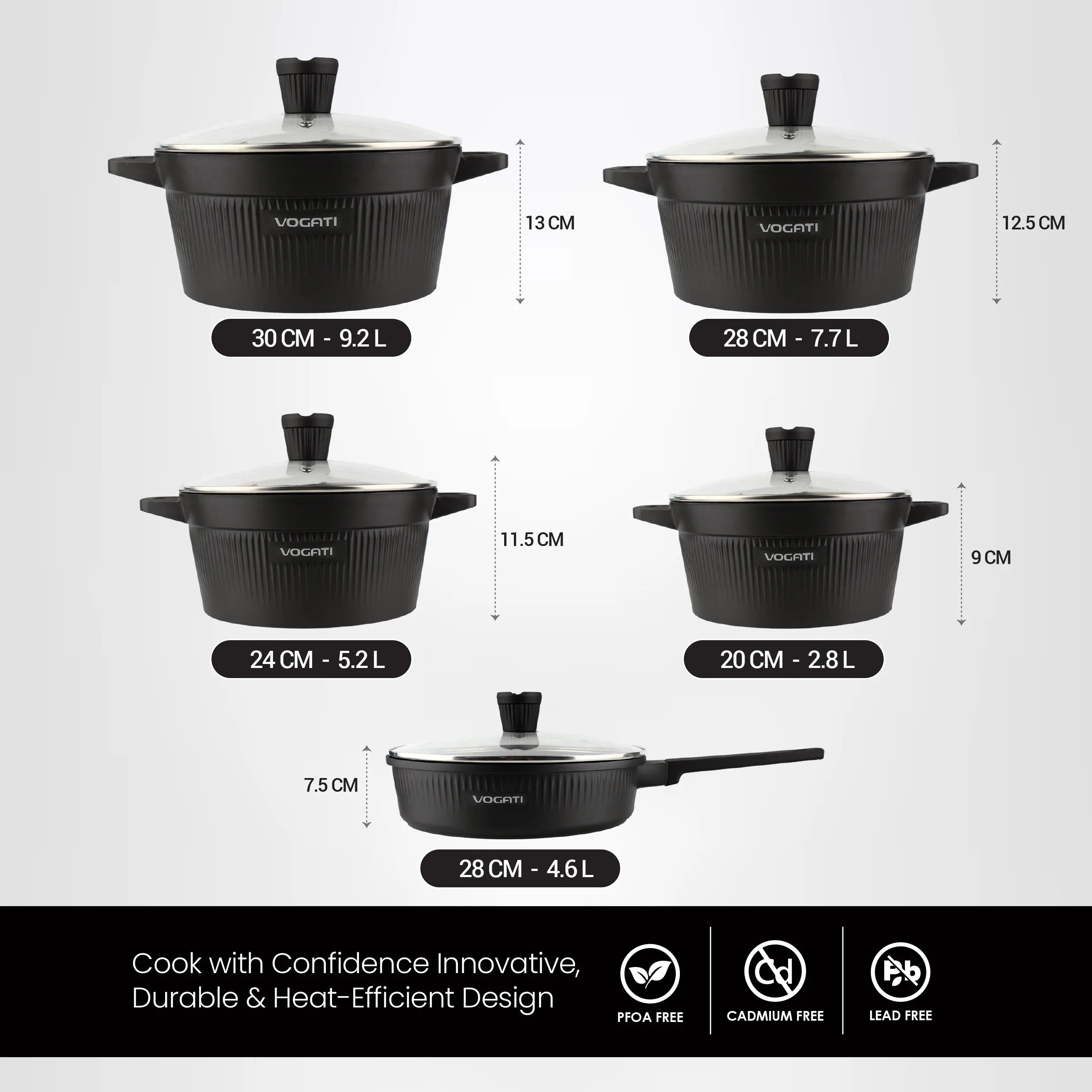 VOGATI CLASSIC PRO SERIES 10PCS TITANIUM GRANITE COATING NON STICK COOKWARE SET - INCLUDING 20/24/28/30CM CASSEROLE + 28CM SHALLOW CASSEROLE