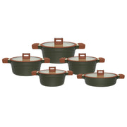 VOGATI OSLO SERIES 10PCS TITANIUM GRANITE COATING NON STICK INDUCTION COOKWARE SET - INCLUDING 20/24/28/32CM CASSEROLE + 28CM SHALLOW CASSEROLE (100% PFOA FREE)