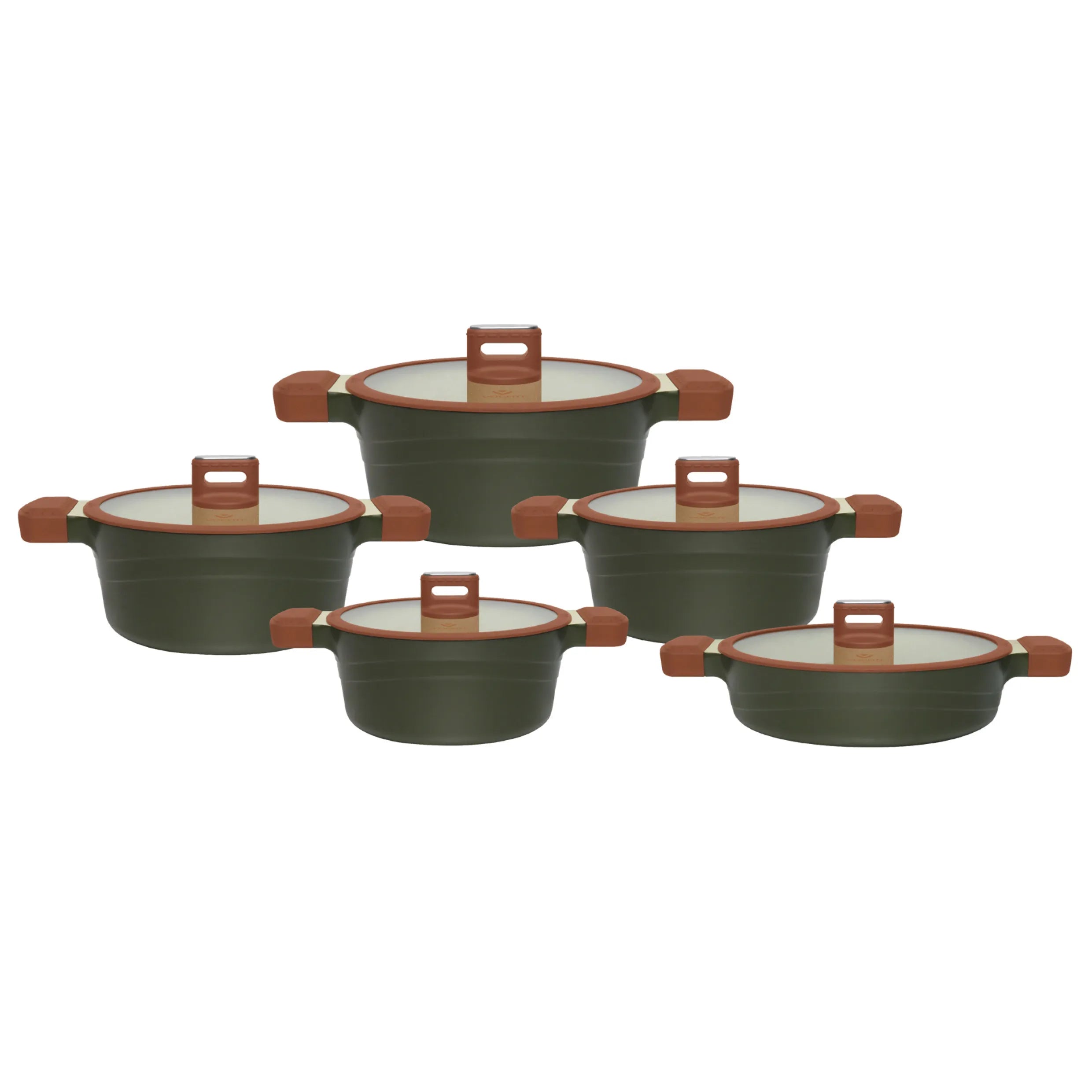 VOGATI OSLO SERIES 10PCS TITANIUM GRANITE COATING NON STICK INDUCTION COOKWARE SET - INCLUDING 20/24/28/32CM CASSEROLE + 28CM SHALLOW CASSEROLE (100% PFOA FREE)