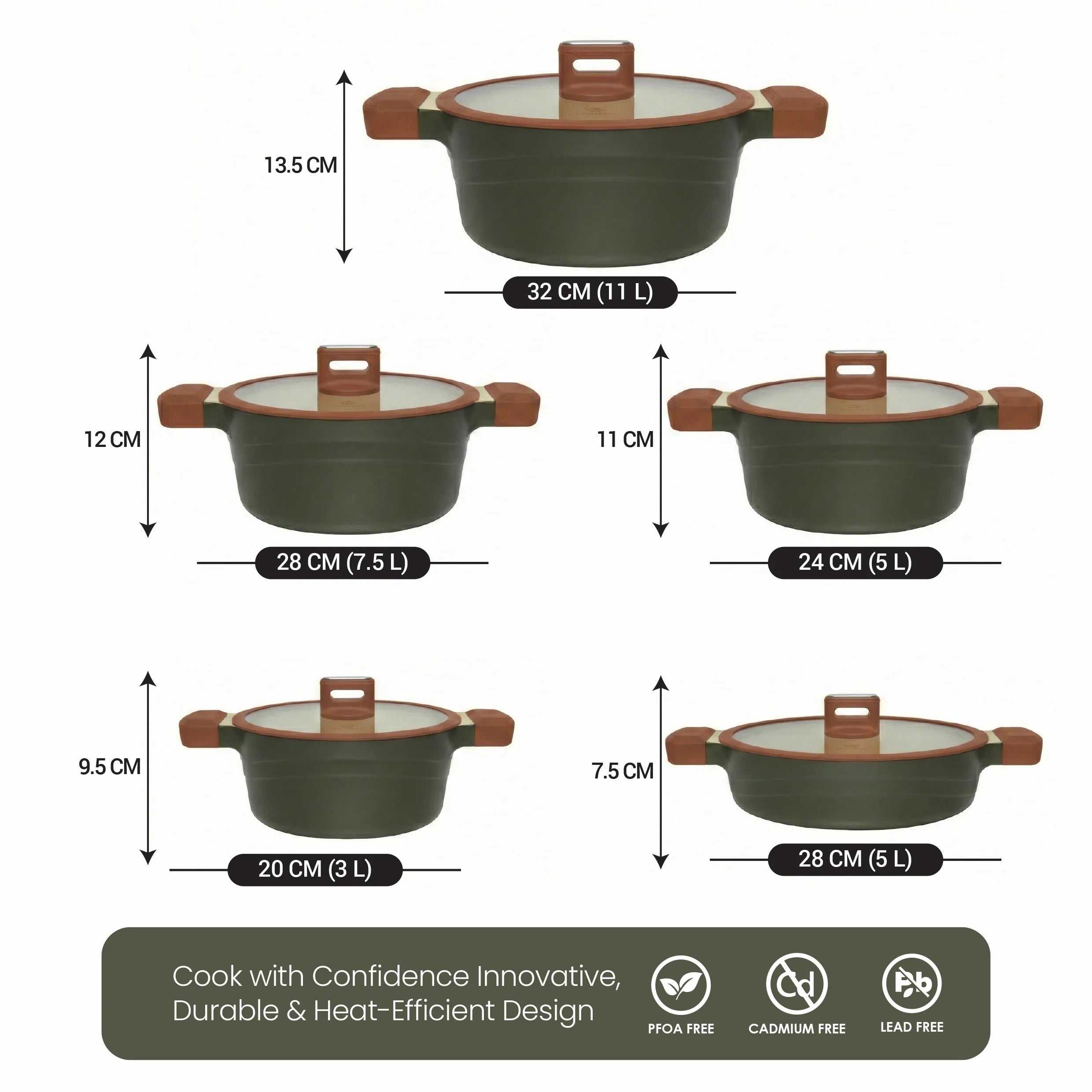 VOGATI OSLO SERIES 10PCS TITANIUM GRANITE COATING NON STICK INDUCTION COOKWARE SET - INCLUDING 20/24/28/32CM CASSEROLE + 28CM SHALLOW CASSEROLE (100% PFOA FREE)