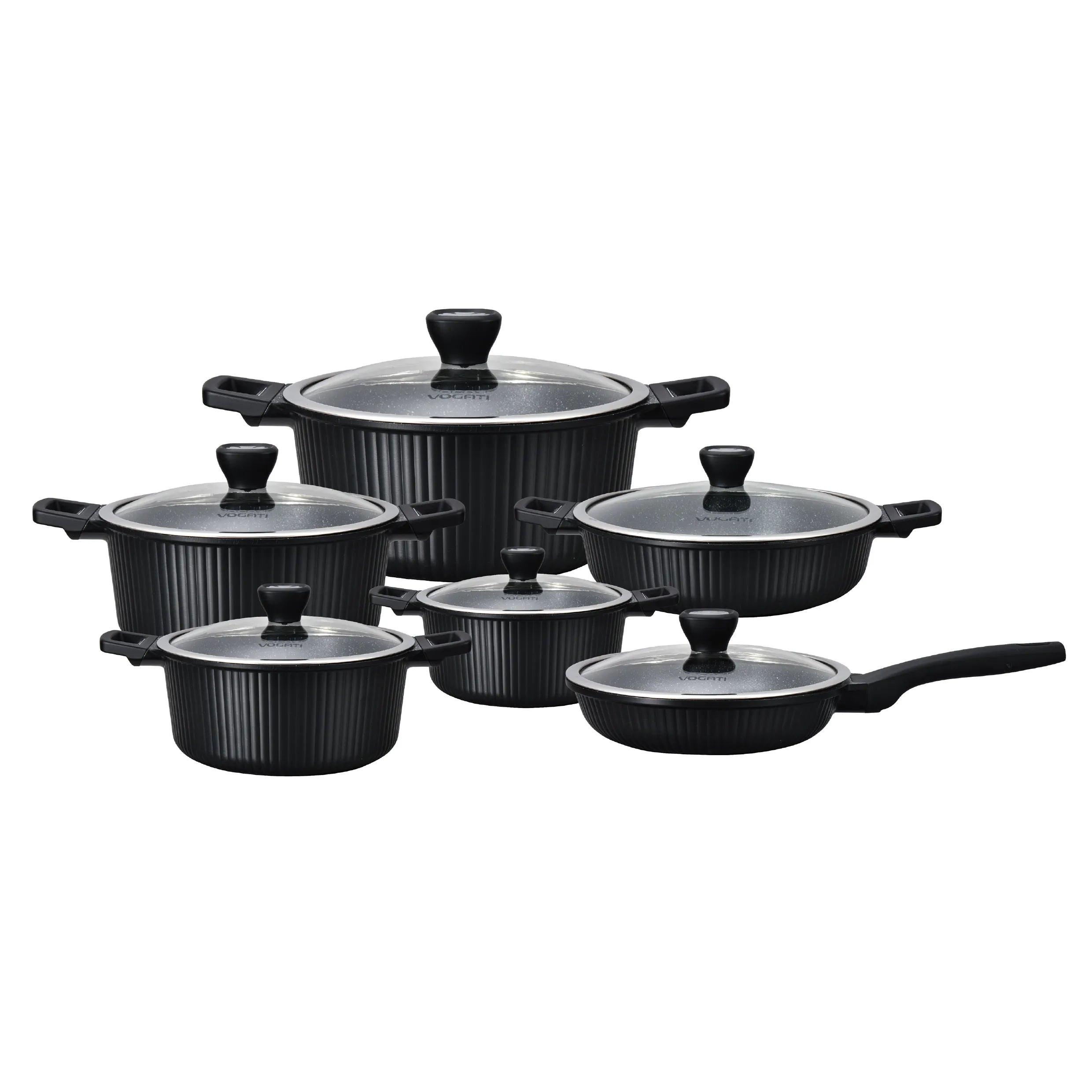 VOGATI MONACO SERIES 12PCS TITANIUM GRANITE COATING NON STICK INDUCTION COOKWARE SET - INCLUDING 20/24/28/32CM CASSEROLE + 24CM FRY PAN WITH LID AND 28CM SHALLOW CASSEROLE (100% PFOA FREE) (CW-SRP12)