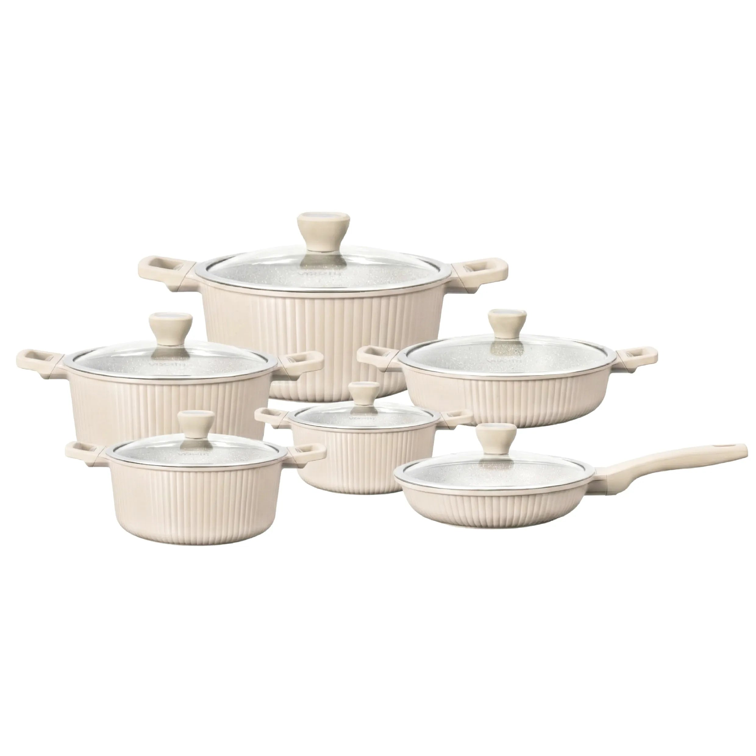 VOGATI MONACO SERIES 12PCS TITANIUM GRANITE COATING NON STICK INDUCTION COOKWARE SET - INCLUDING 20/24/28/32CM CASSEROLE + 24CM FRY PAN WITH LID AND 28CM SHALLOW CASSEROLE (100% PFOA FREE) (CW-SRP12)