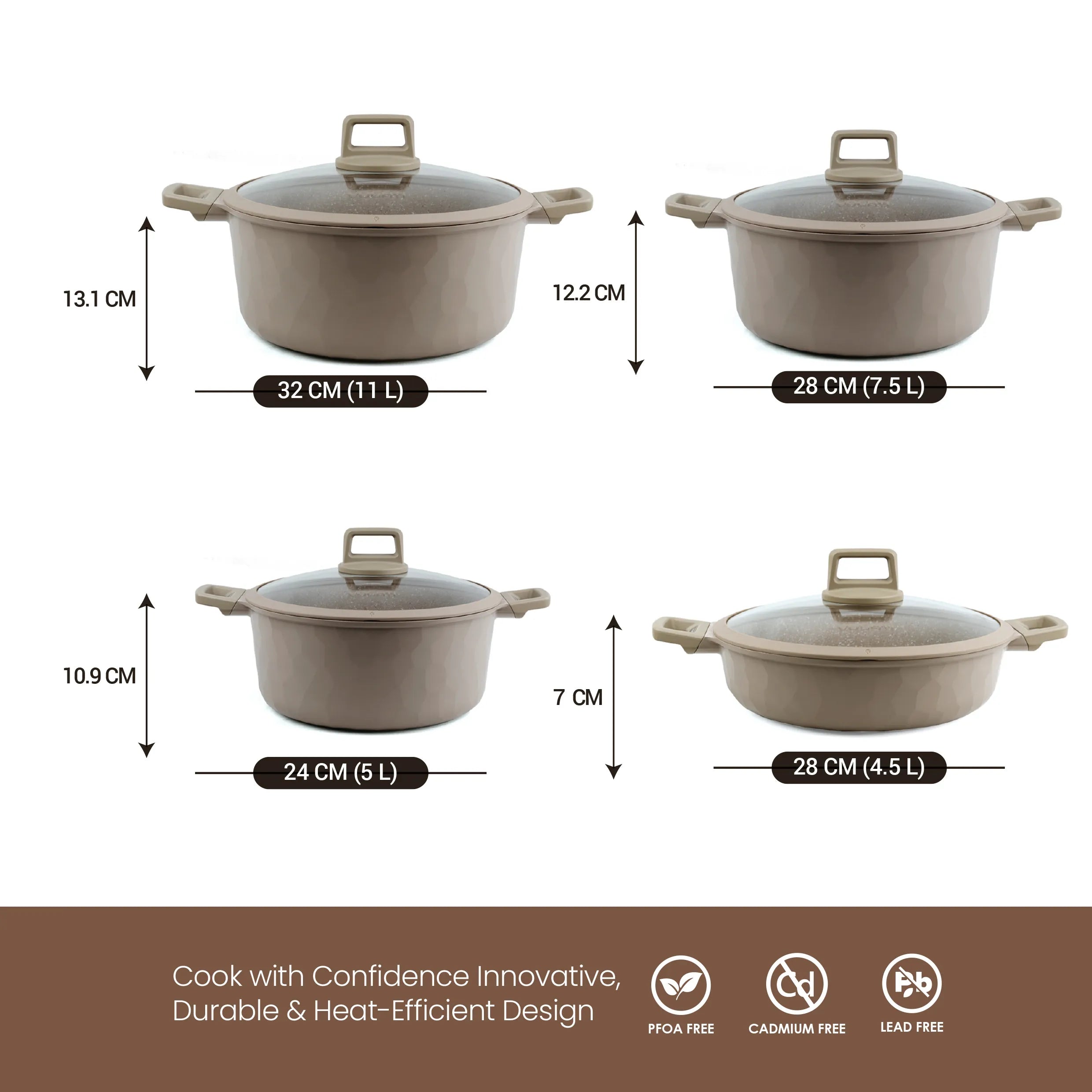 VOGATI Milan Series 8 PCS Non-Stick Induction Cookware Set (24/28/32 cm) - CW-STN8B