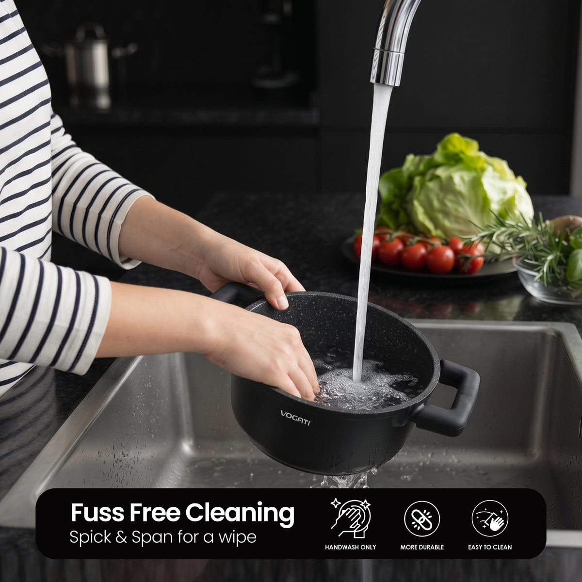 VOGATI FLORENCE CASSEROLE TITANIUM GRANITE COATING NON STICK INDUCTION - INCLUDING GLASS LID ( 100% PFOA FREE )