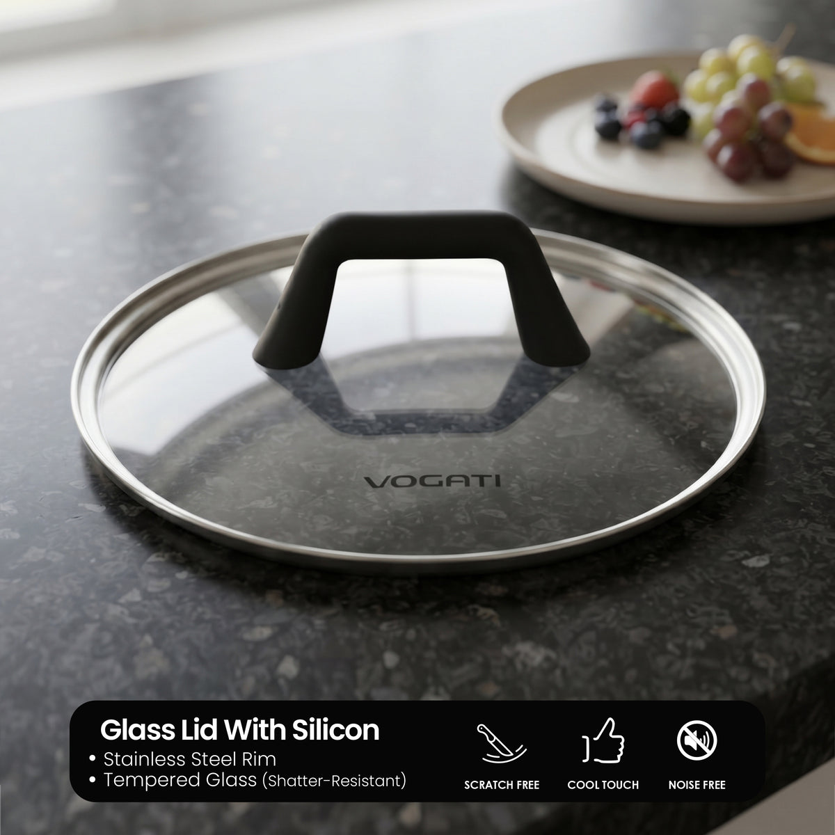VOGATI FLORENCE CASSEROLE TITANIUM GRANITE COATING NON STICK INDUCTION - INCLUDING GLASS LID ( 100% PFOA FREE )
