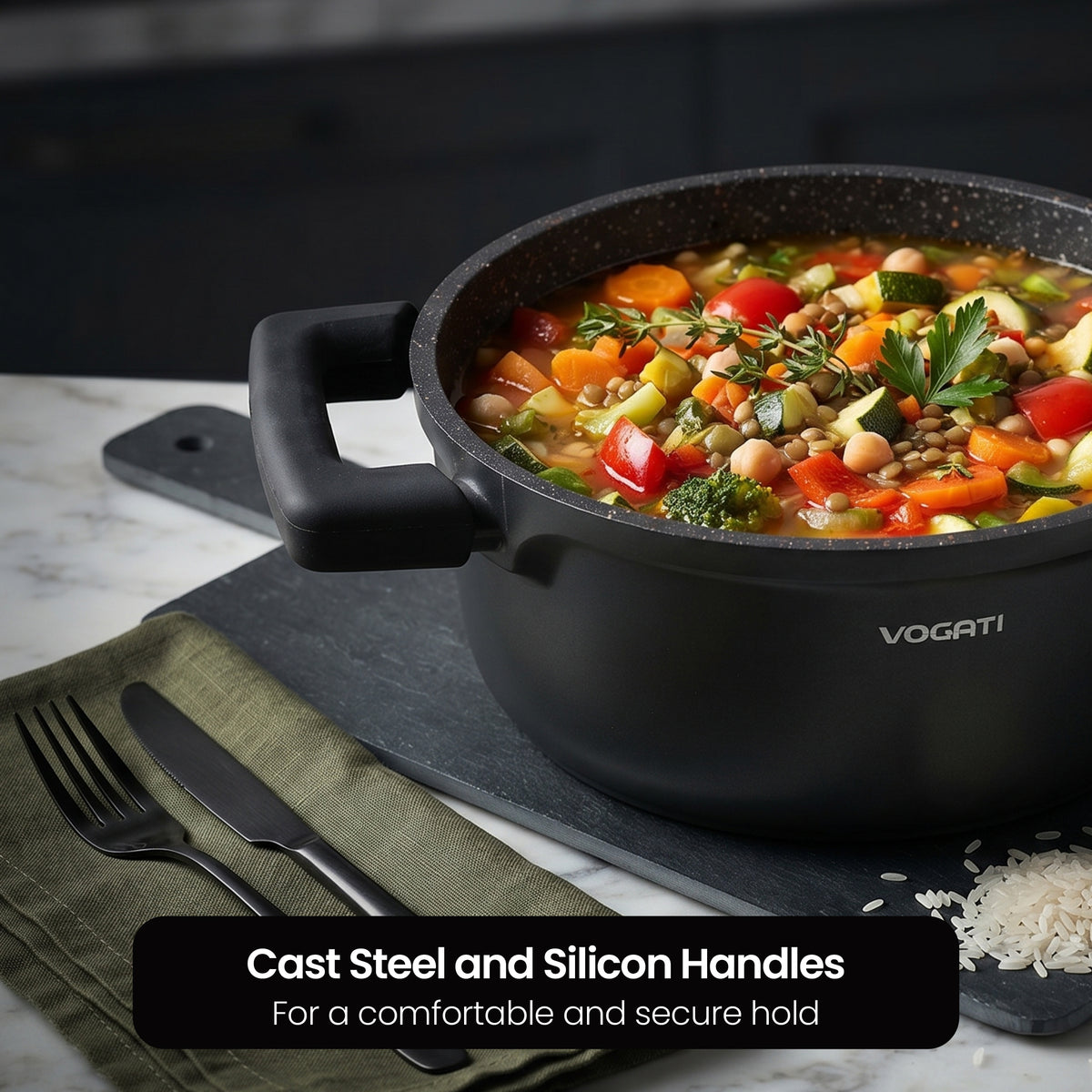 VOGATI FLORENCE CASSEROLE TITANIUM GRANITE COATING NON STICK INDUCTION - INCLUDING GLASS LID ( 100% PFOA FREE )