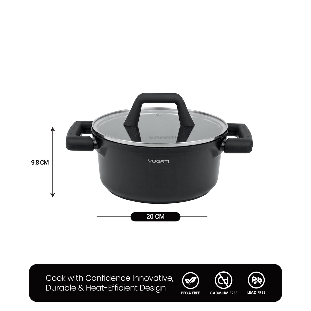 VOGATI FLORENCE CASSEROLE TITANIUM GRANITE COATING NON STICK INDUCTION - INCLUDING GLASS LID ( 100% PFOA FREE )