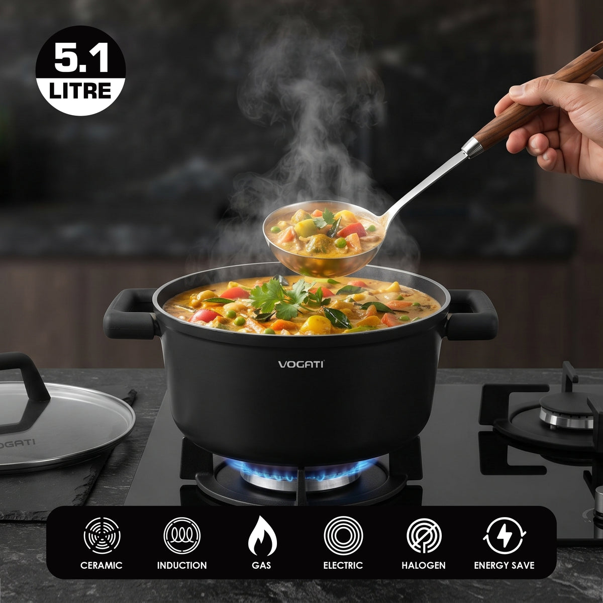 VOGATI FLORENCE CASSEROLE TITANIUM GRANITE COATING NON STICK INDUCTION - INCLUDING GLASS LID ( 100% PFOA FREE )