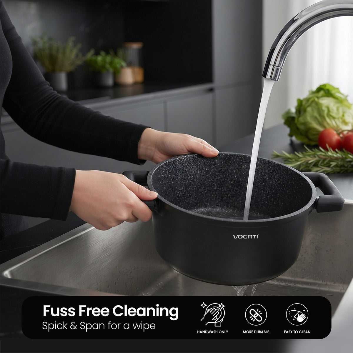 VOGATI FLORENCE CASSEROLE TITANIUM GRANITE COATING NON STICK INDUCTION - INCLUDING GLASS LID ( 100% PFOA FREE )