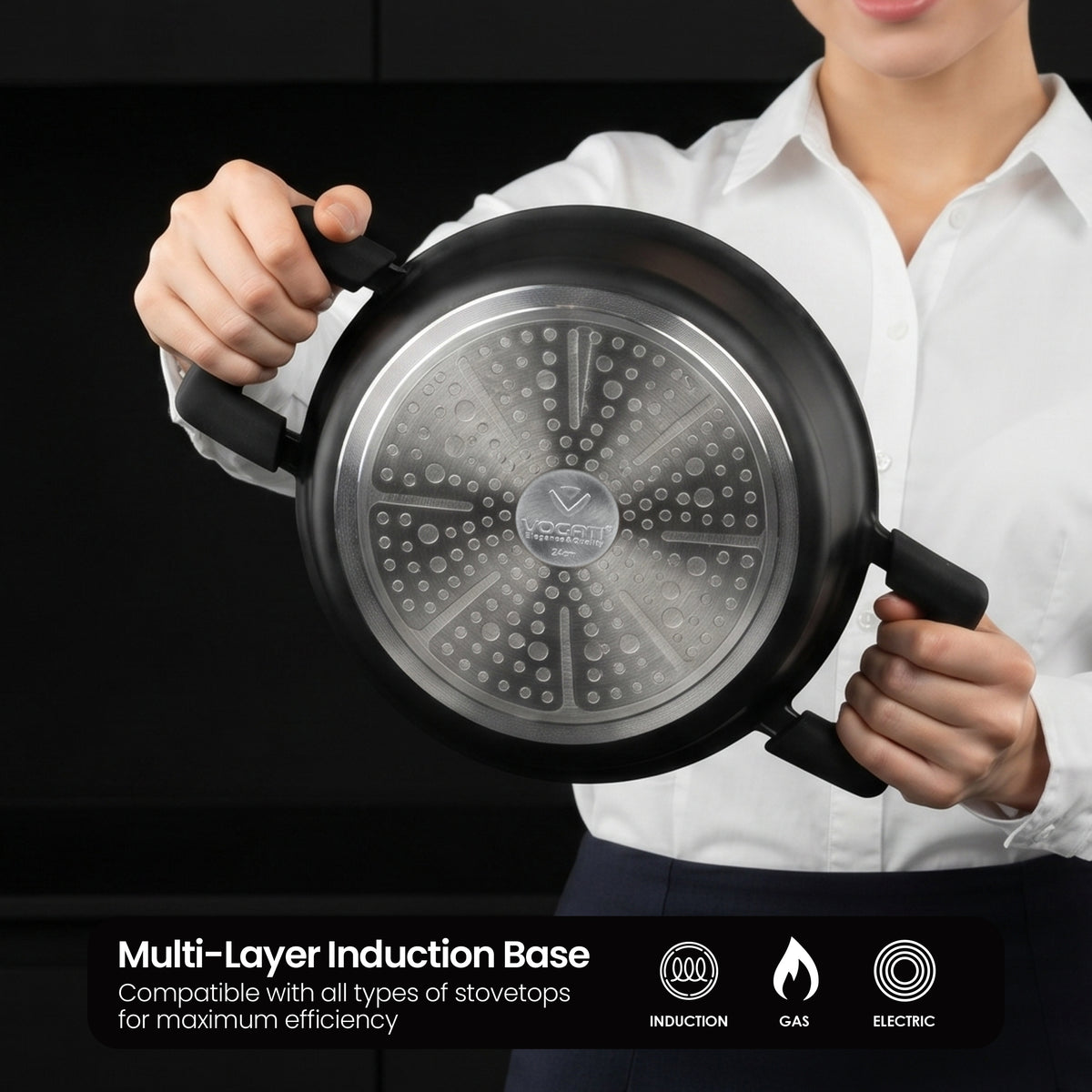 VOGATI FLORENCE CASSEROLE TITANIUM GRANITE COATING NON STICK INDUCTION - INCLUDING GLASS LID ( 100% PFOA FREE )