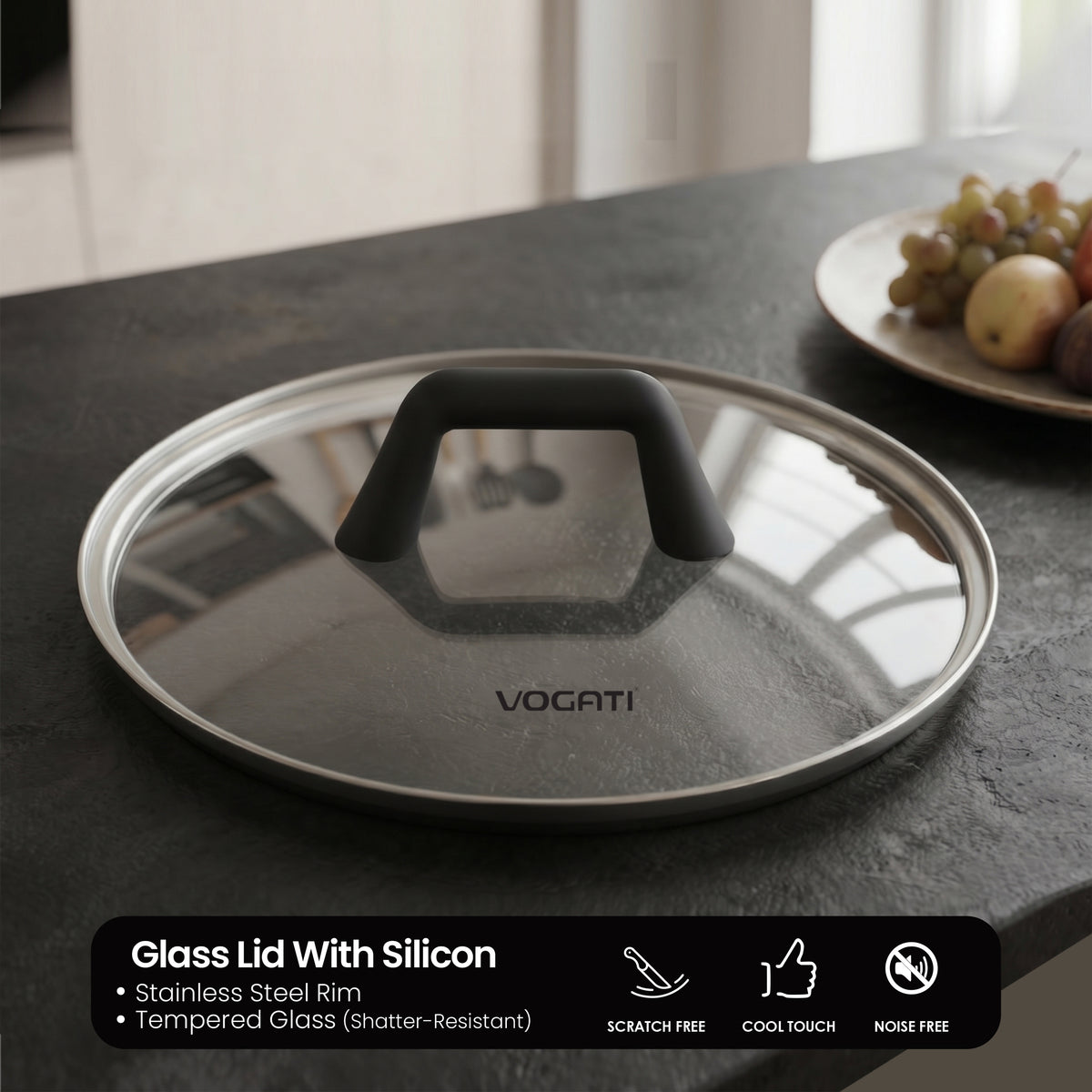 VOGATI FLORENCE CASSEROLE TITANIUM GRANITE COATING NON STICK INDUCTION - INCLUDING GLASS LID ( 100% PFOA FREE )