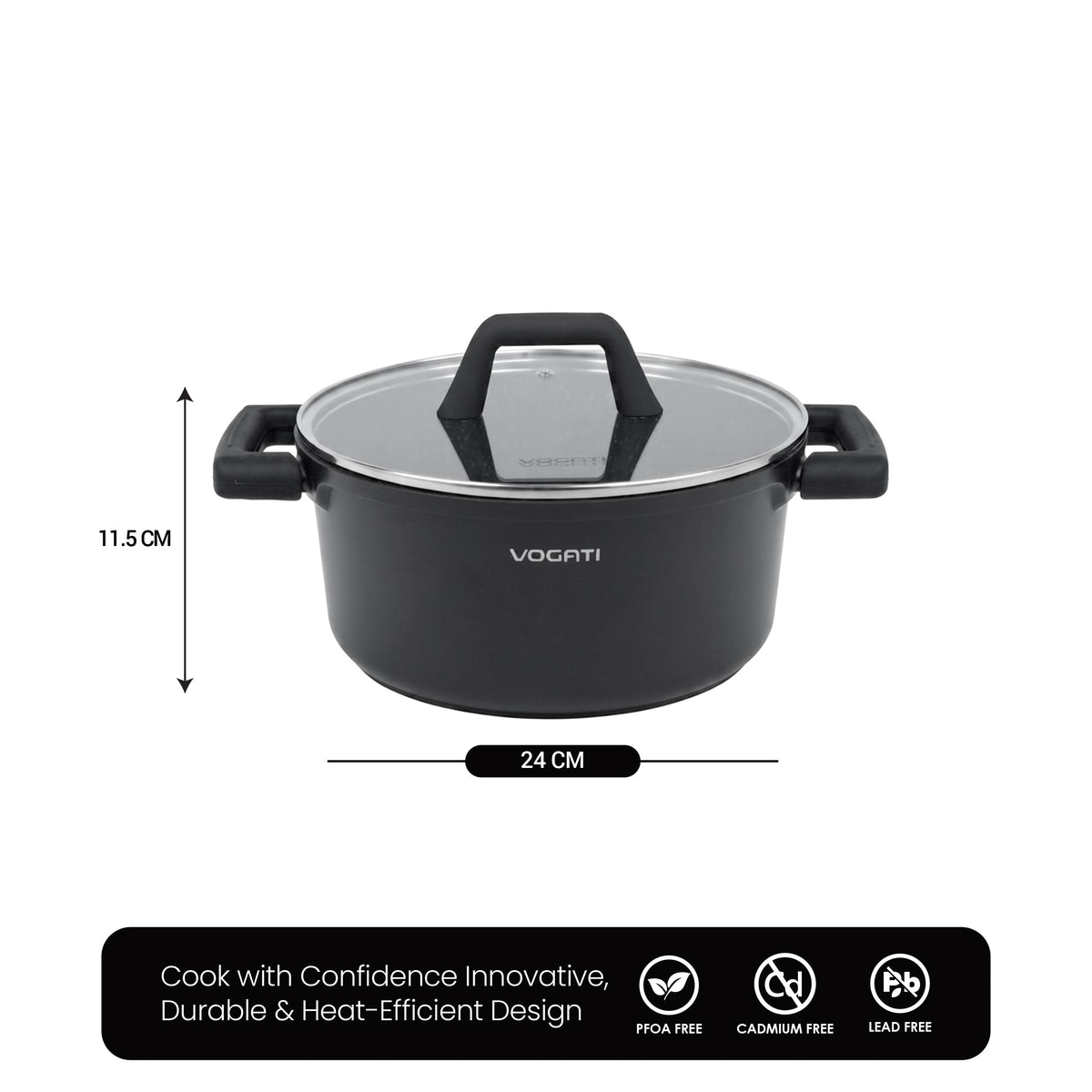 VOGATI FLORENCE CASSEROLE TITANIUM GRANITE COATING NON STICK INDUCTION - INCLUDING GLASS LID ( 100% PFOA FREE )