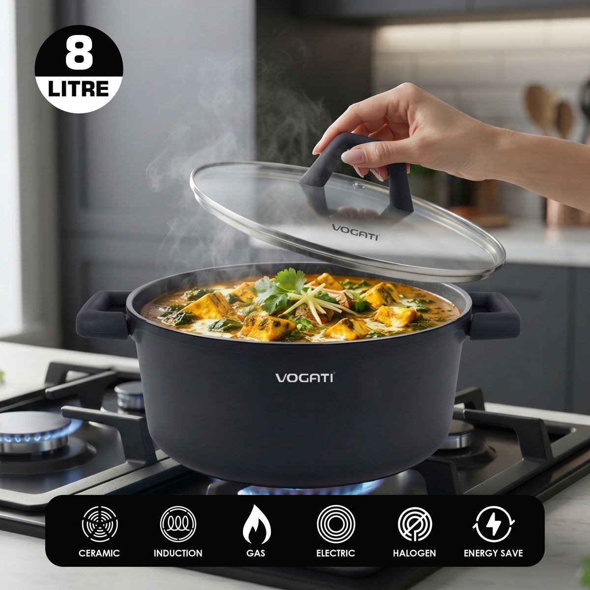 VOGATI FLORENCE CASSEROLE TITANIUM GRANITE COATING NON STICK INDUCTION - INCLUDING GLASS LID ( 100% PFOA FREE )