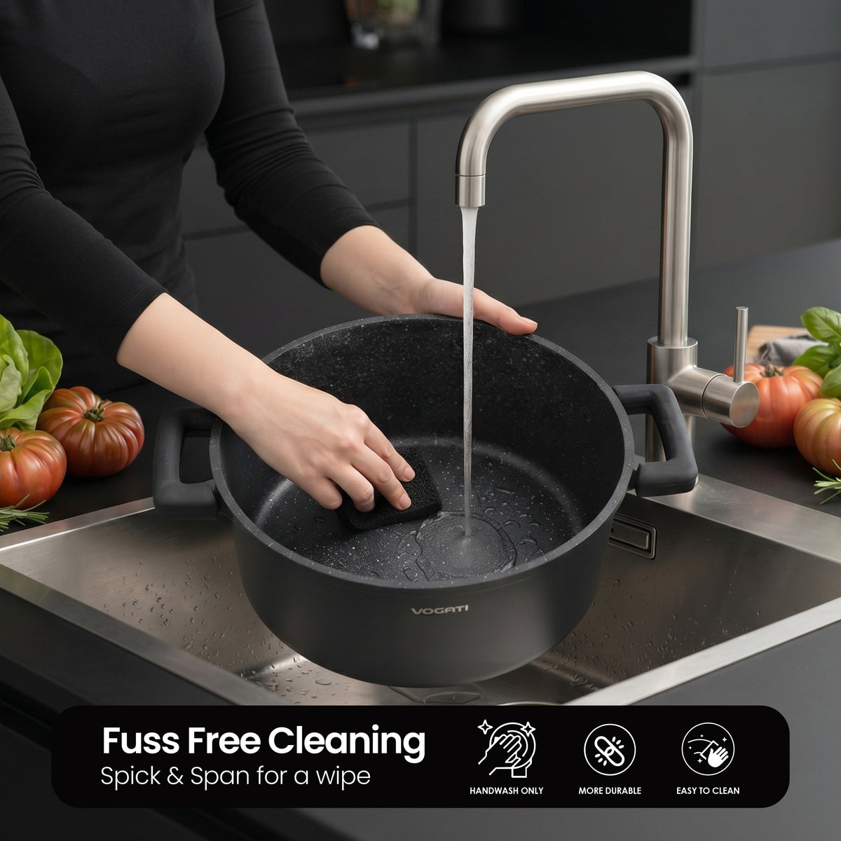 VOGATI FLORENCE CASSEROLE TITANIUM GRANITE COATING NON STICK INDUCTION - INCLUDING GLASS LID ( 100% PFOA FREE )