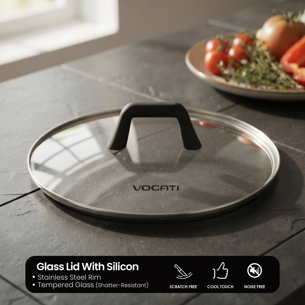 VOGATI FLORENCE CASSEROLE TITANIUM GRANITE COATING NON STICK INDUCTION - INCLUDING GLASS LID ( 100% PFOA FREE )
