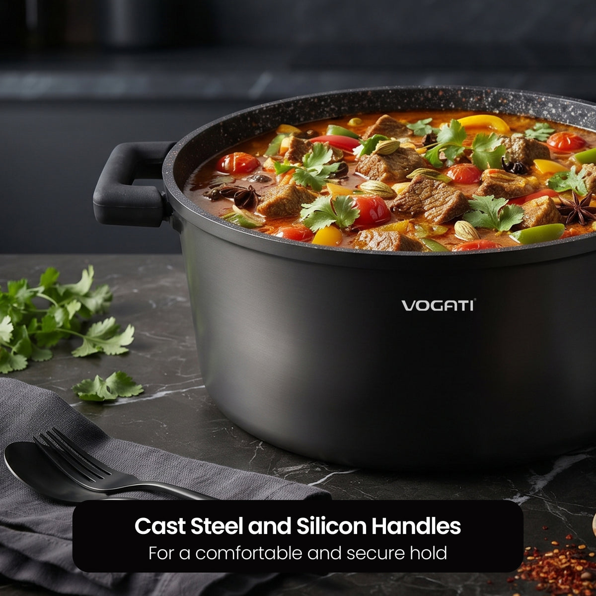 VOGATI FLORENCE CASSEROLE TITANIUM GRANITE COATING NON STICK INDUCTION - INCLUDING GLASS LID ( 100% PFOA FREE )