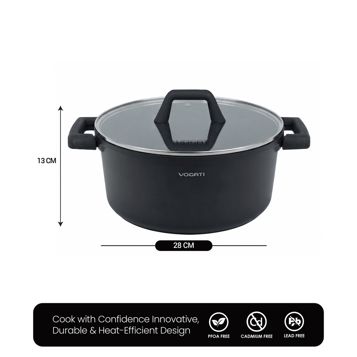VOGATI FLORENCE CASSEROLE TITANIUM GRANITE COATING NON STICK INDUCTION - INCLUDING GLASS LID ( 100% PFOA FREE )