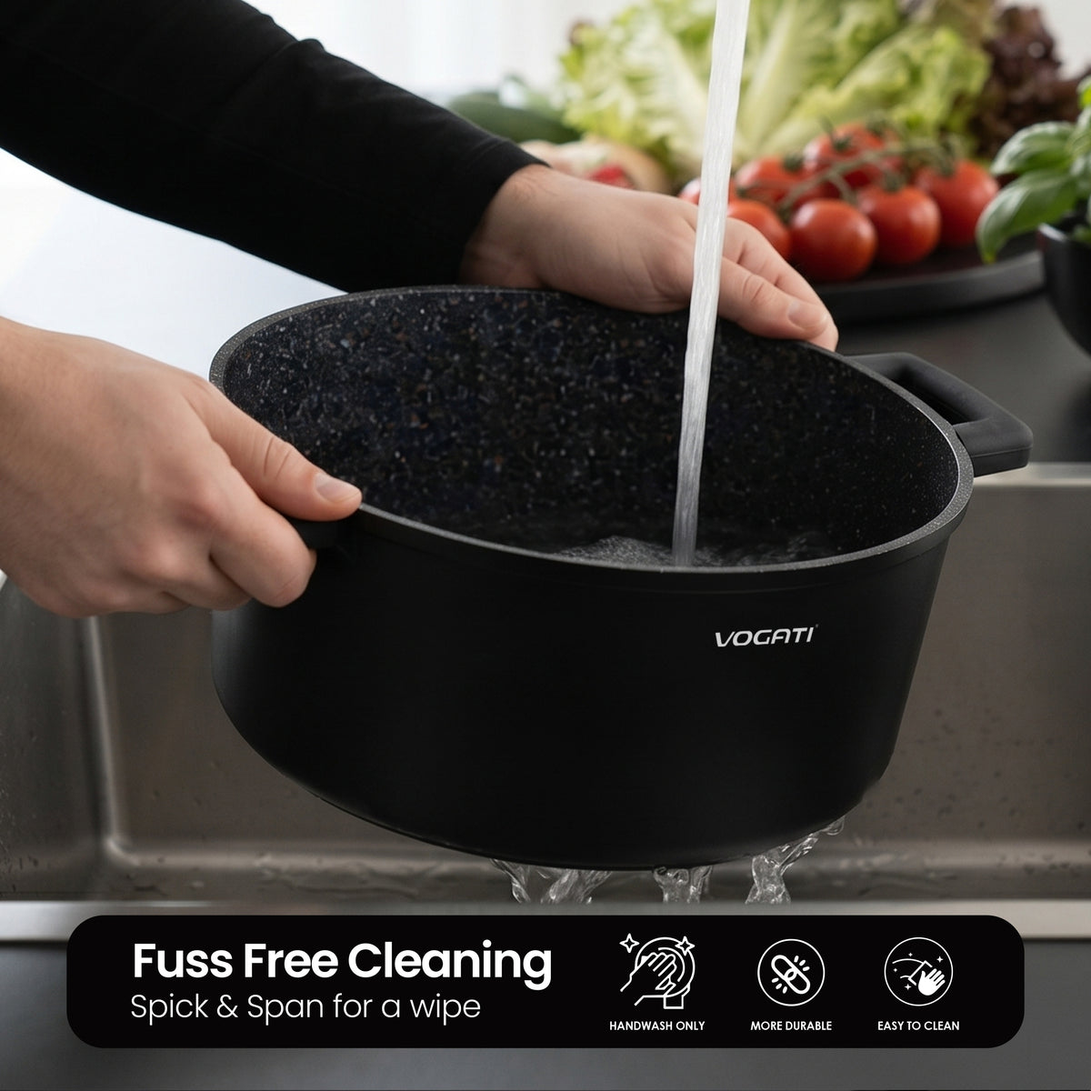 VOGATI FLORENCE CASSEROLE TITANIUM GRANITE COATING NON STICK INDUCTION - INCLUDING GLASS LID ( 100% PFOA FREE )