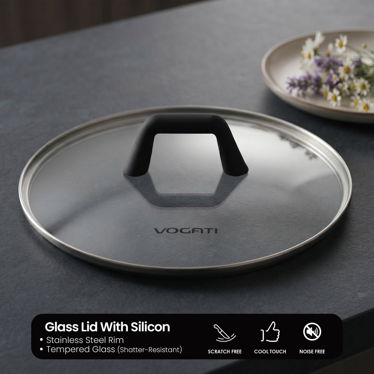 VOGATI FLORENCE CASSEROLE TITANIUM GRANITE COATING NON STICK INDUCTION - INCLUDING GLASS LID ( 100% PFOA FREE )