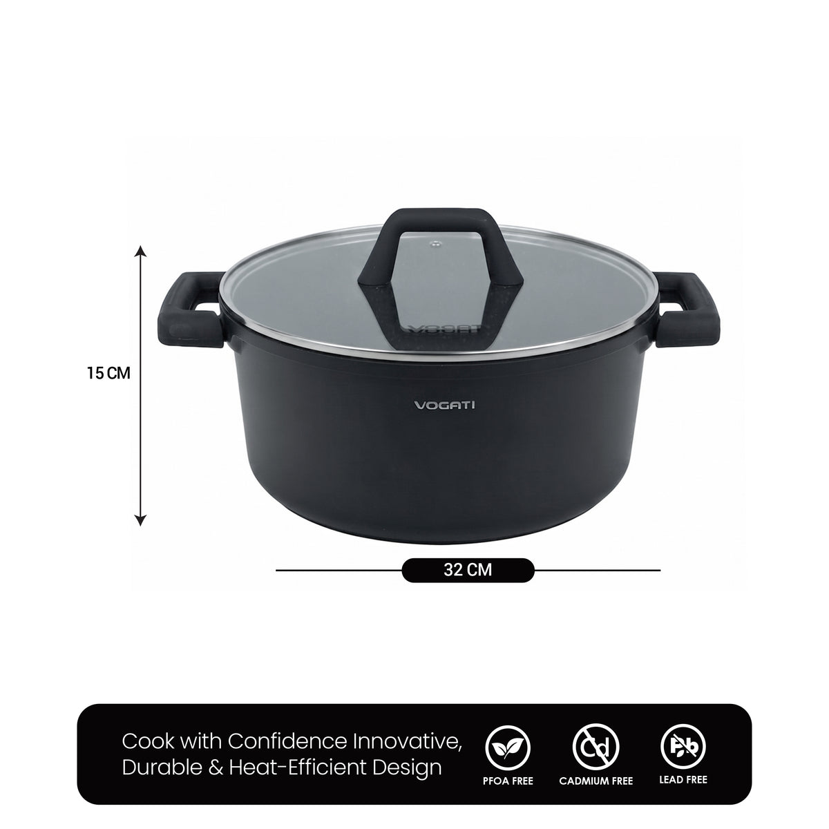 VOGATI FLORENCE CASSEROLE TITANIUM GRANITE COATING NON STICK INDUCTION - INCLUDING GLASS LID ( 100% PFOA FREE )