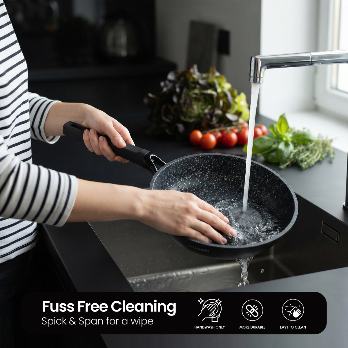 VOGATI FLORENCE FRY PAN TITANIUM GRANITE COATING NON STICK INDUCTION COOKWARE SET - INCLUDING FRY PAN + GLASS LID ( 100% PFOA FREE )