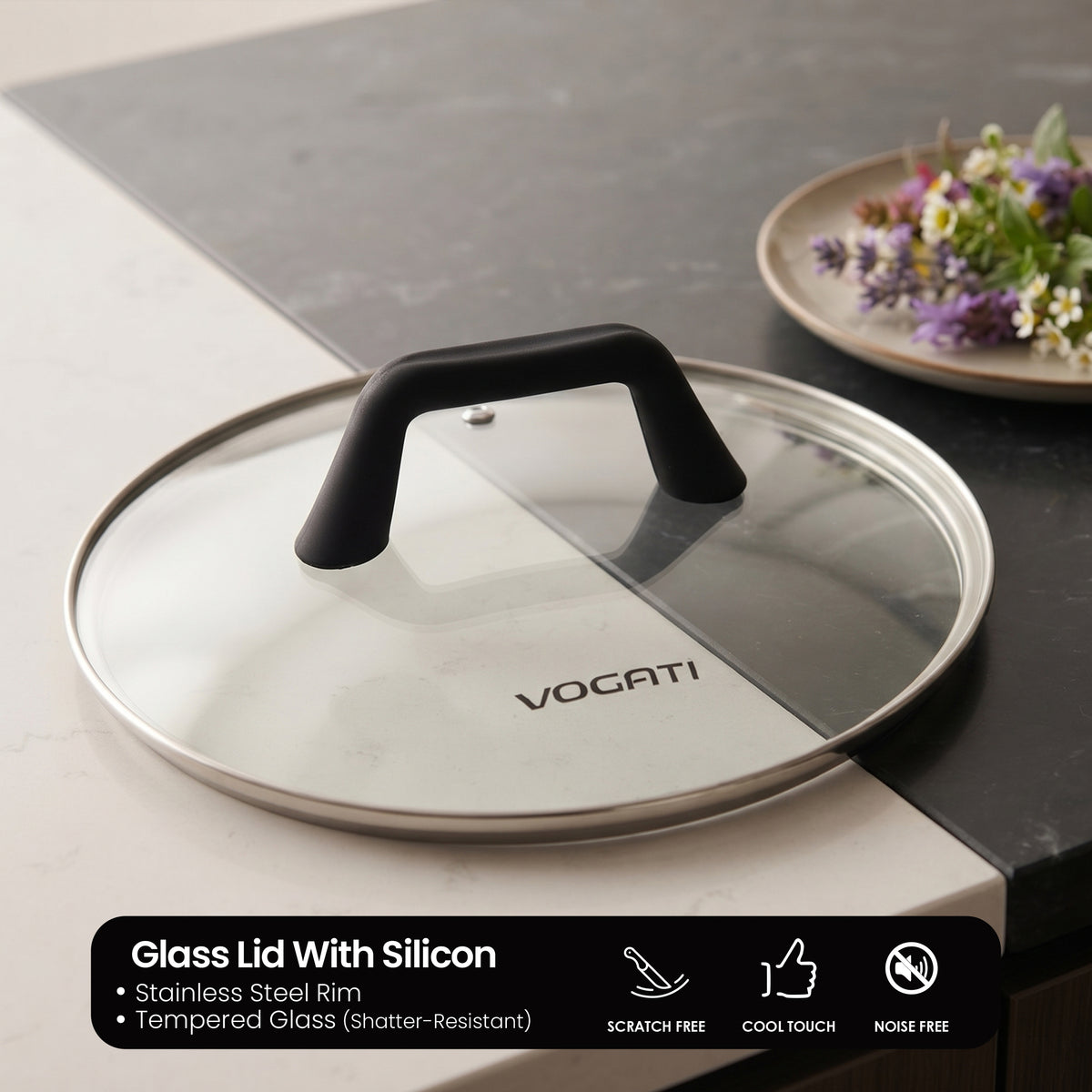 VOGATI FLORENCE FRY PAN TITANIUM GRANITE COATING NON STICK INDUCTION COOKWARE SET - INCLUDING FRY PAN + GLASS LID ( 100% PFOA FREE )