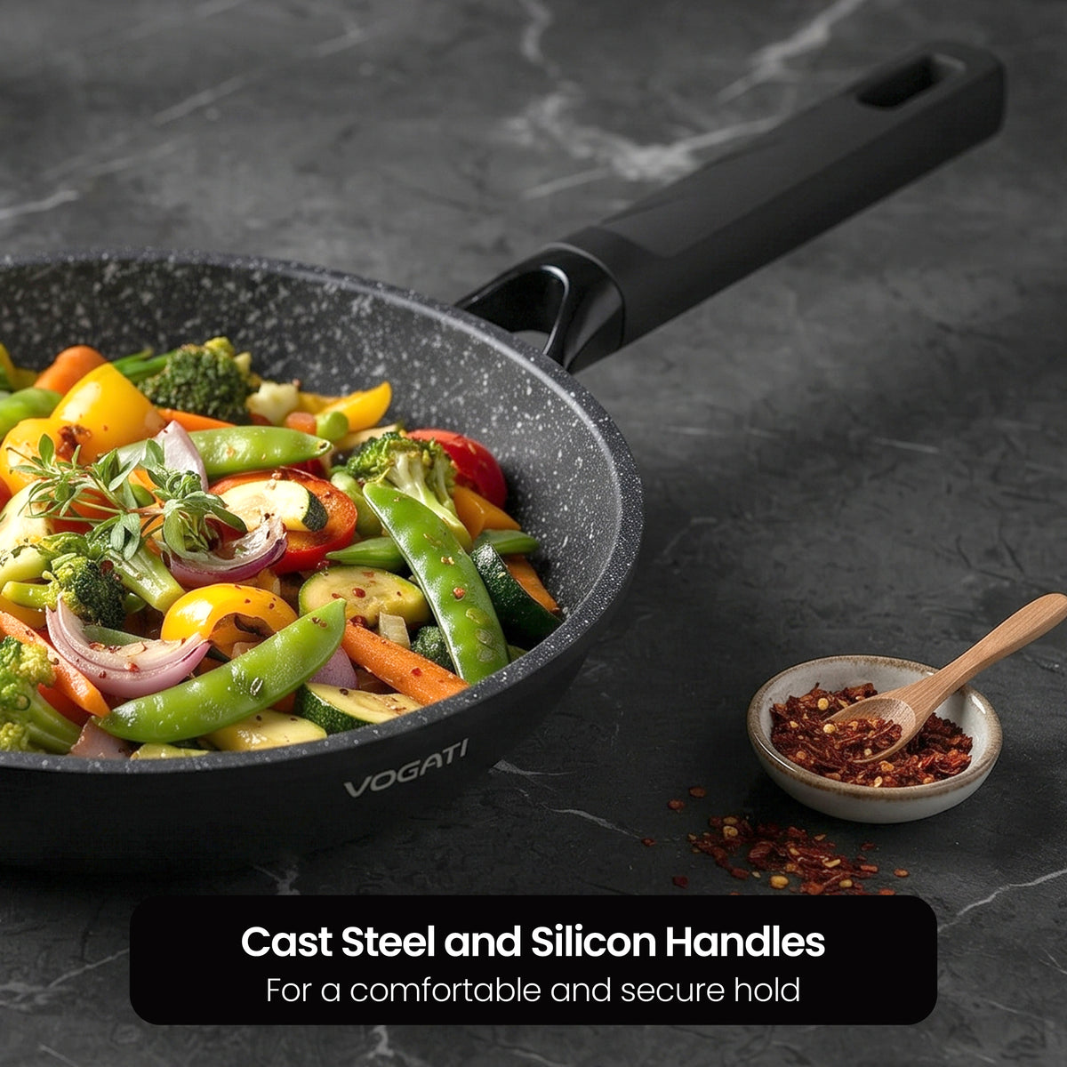 VOGATI FLORENCE FRY PAN TITANIUM GRANITE COATING NON STICK INDUCTION COOKWARE SET - INCLUDING FRY PAN + GLASS LID ( 100% PFOA FREE )