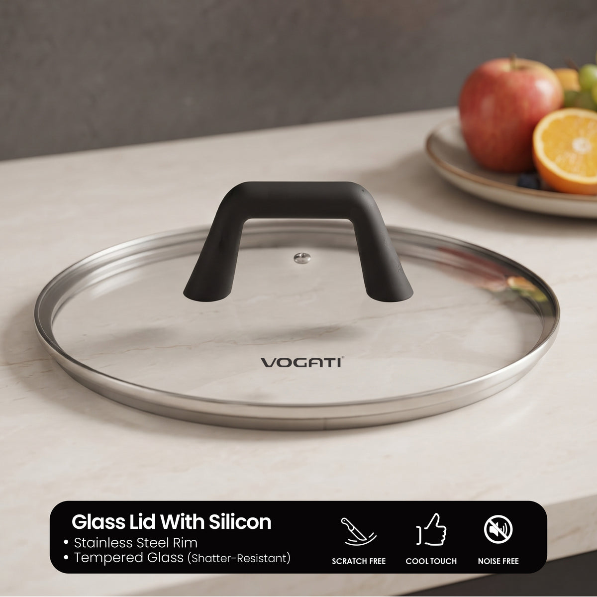 VOGATI FLORENCE FRY PAN TITANIUM GRANITE COATING NON STICK INDUCTION COOKWARE SET - INCLUDING FRY PAN + GLASS LID ( 100% PFOA FREE )