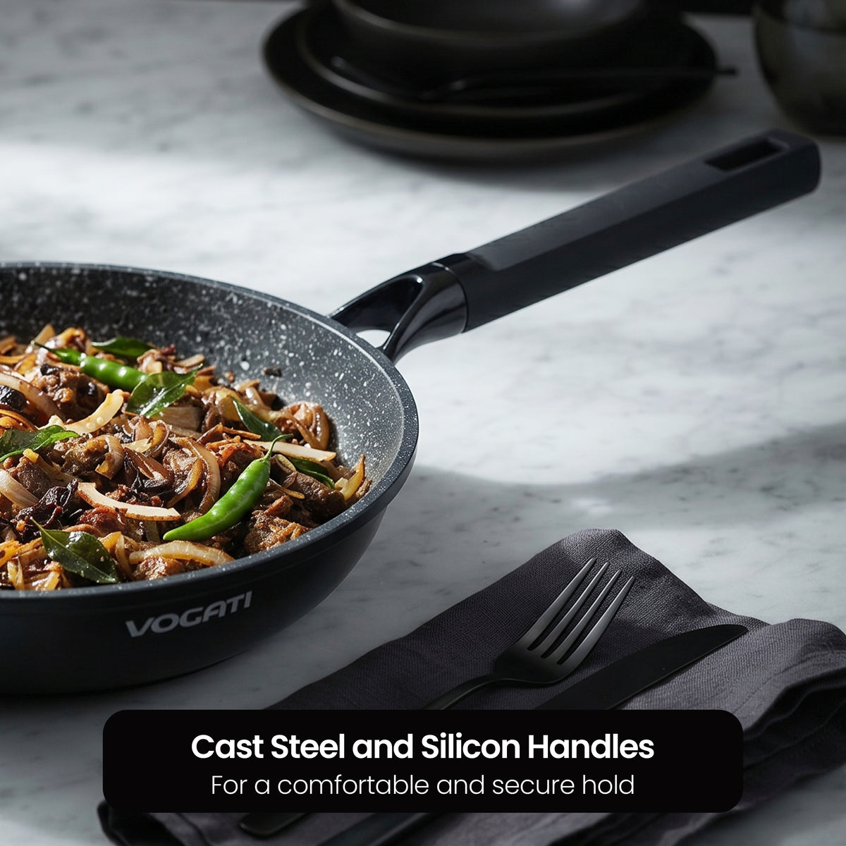 VOGATI FLORENCE FRY PAN TITANIUM GRANITE COATING NON STICK INDUCTION COOKWARE SET - INCLUDING FRY PAN + GLASS LID ( 100% PFOA FREE )