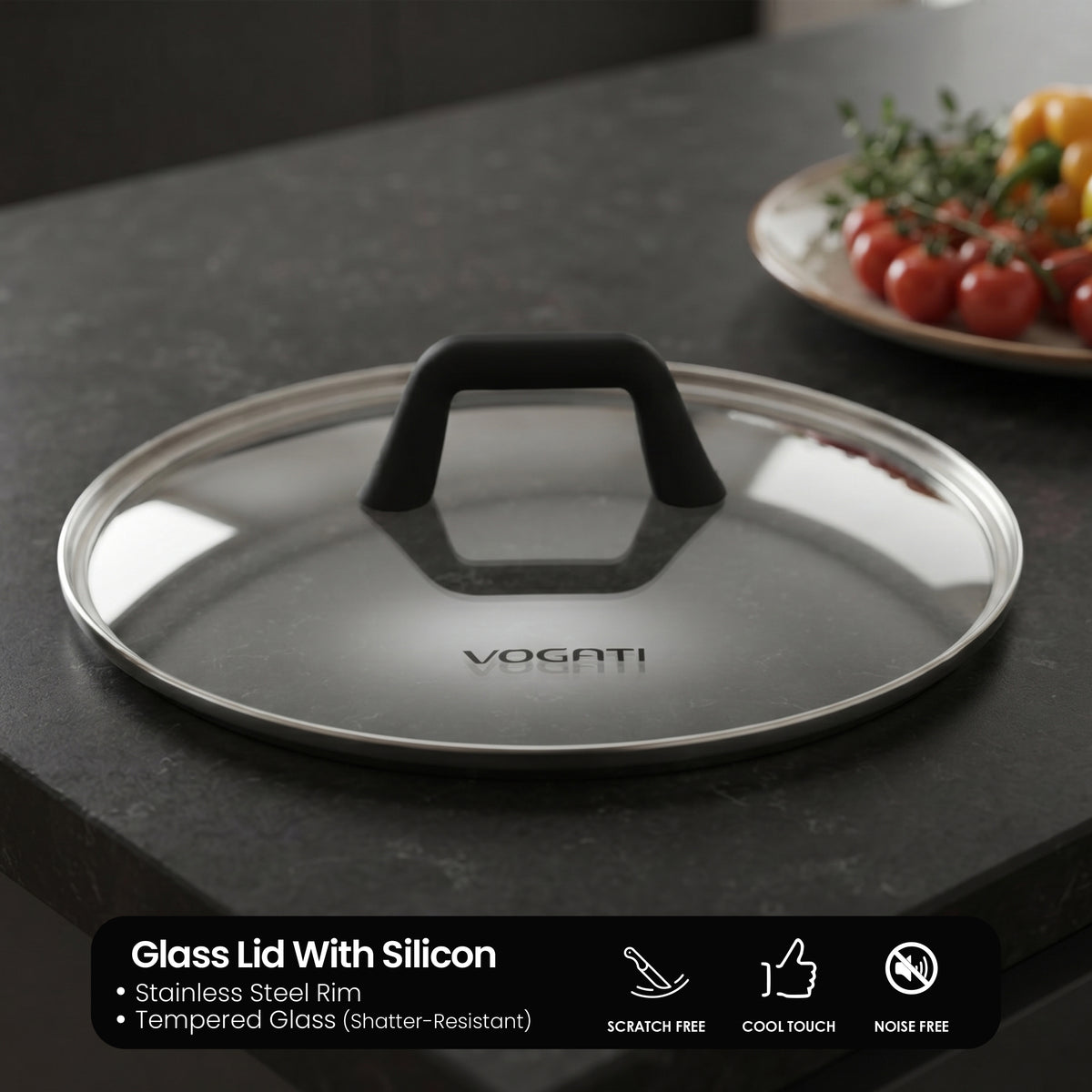 VOGATI FLORENCE SHALLOW PAN 28CM TITANIUM GRANITE COATING NON STICK INDUCTION COOKWARE SET - INCLUDING 28CM SHALLOW PAN + GLASS LID ( 100% PFOA FREE )