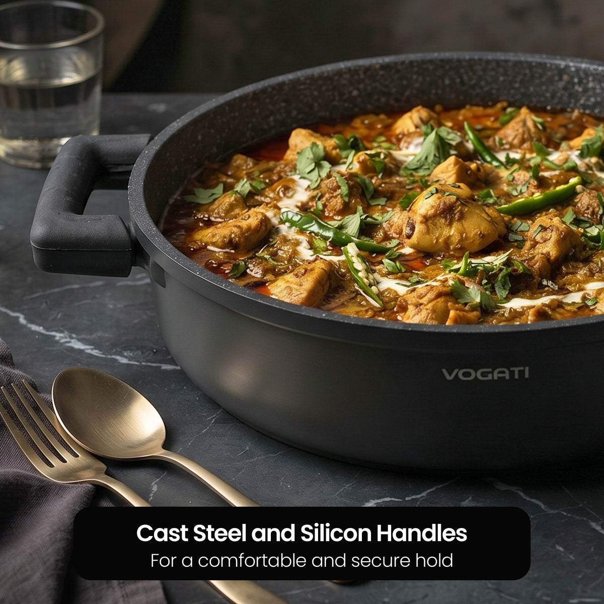 VOGATI FLORENCE SHALLOW PAN 28CM TITANIUM GRANITE COATING NON STICK INDUCTION COOKWARE SET - INCLUDING 28CM SHALLOW PAN + GLASS LID ( 100% PFOA FREE )