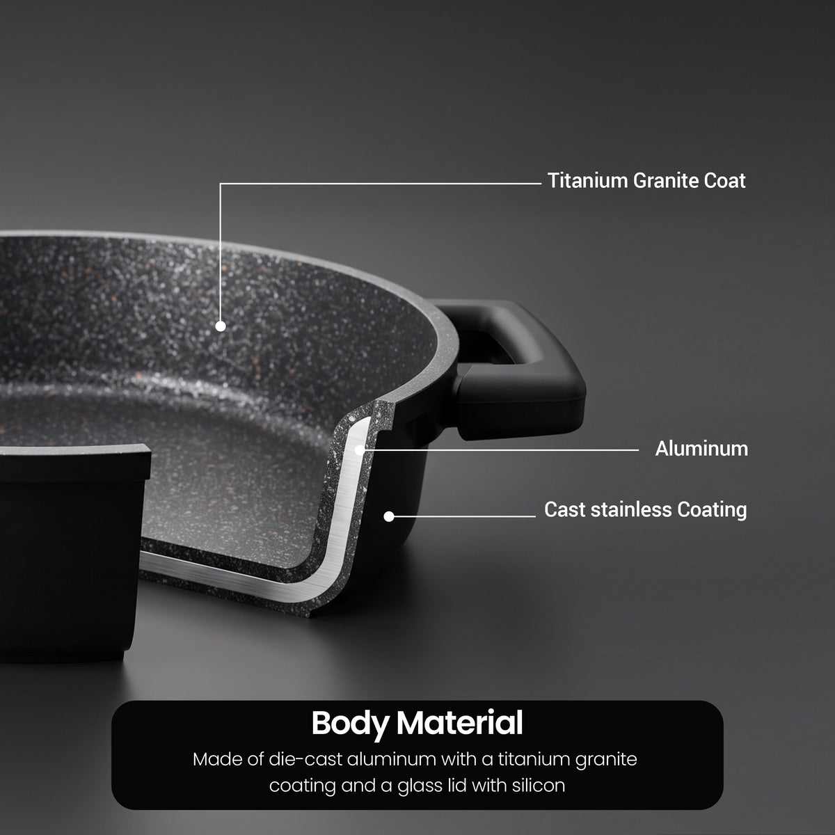VOGATI FLORENCE SHALLOW PAN 28CM TITANIUM GRANITE COATING NON STICK INDUCTION COOKWARE SET - INCLUDING 28CM SHALLOW PAN + GLASS LID ( 100% PFOA FREE )
