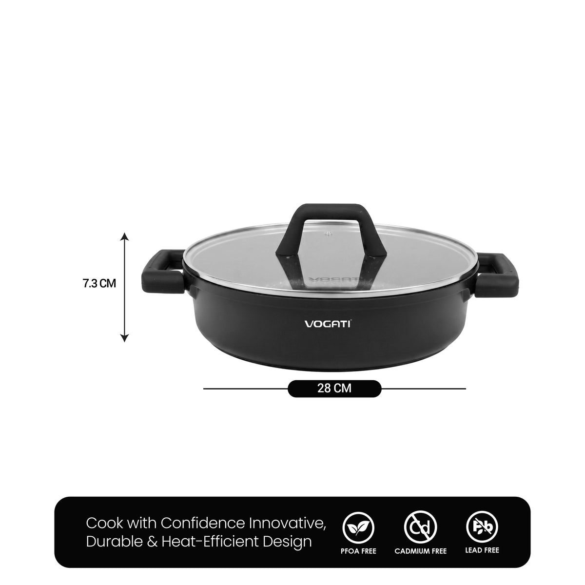 VOGATI FLORENCE SHALLOW PAN 28CM TITANIUM GRANITE COATING NON STICK INDUCTION COOKWARE SET - INCLUDING 28CM SHALLOW PAN + GLASS LID ( 100% PFOA FREE )