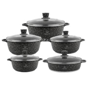 VOGATI 10PCS TITANIUM GRANITE COATING NON STICK COOKWARE SET - INCLUDING 20/24/28/32CM CASSEROLE + 28CM SHALLOW CASSEROLE ( 100% PFOA FREE )