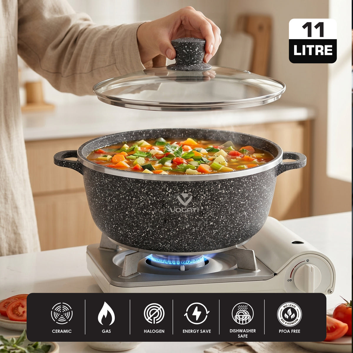 VOGATI 10PCS TITANIUM GRANITE COATING NON STICK COOKWARE SET - INCLUDING 20/24/28/32CM CASSEROLE + 28CM SHALLOW CASSEROLE ( 100% PFOA FREE )