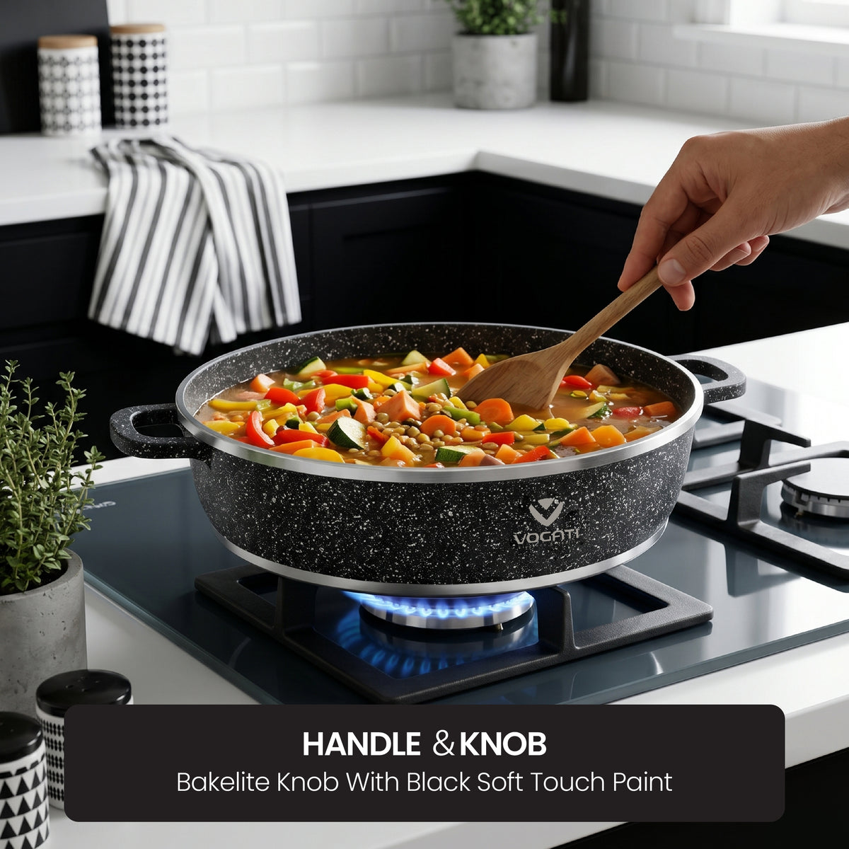 VOGATI 10PCS TITANIUM GRANITE COATING NON STICK COOKWARE SET - INCLUDING 20/24/28/32CM CASSEROLE + 28CM SHALLOW CASSEROLE ( 100% PFOA FREE )
