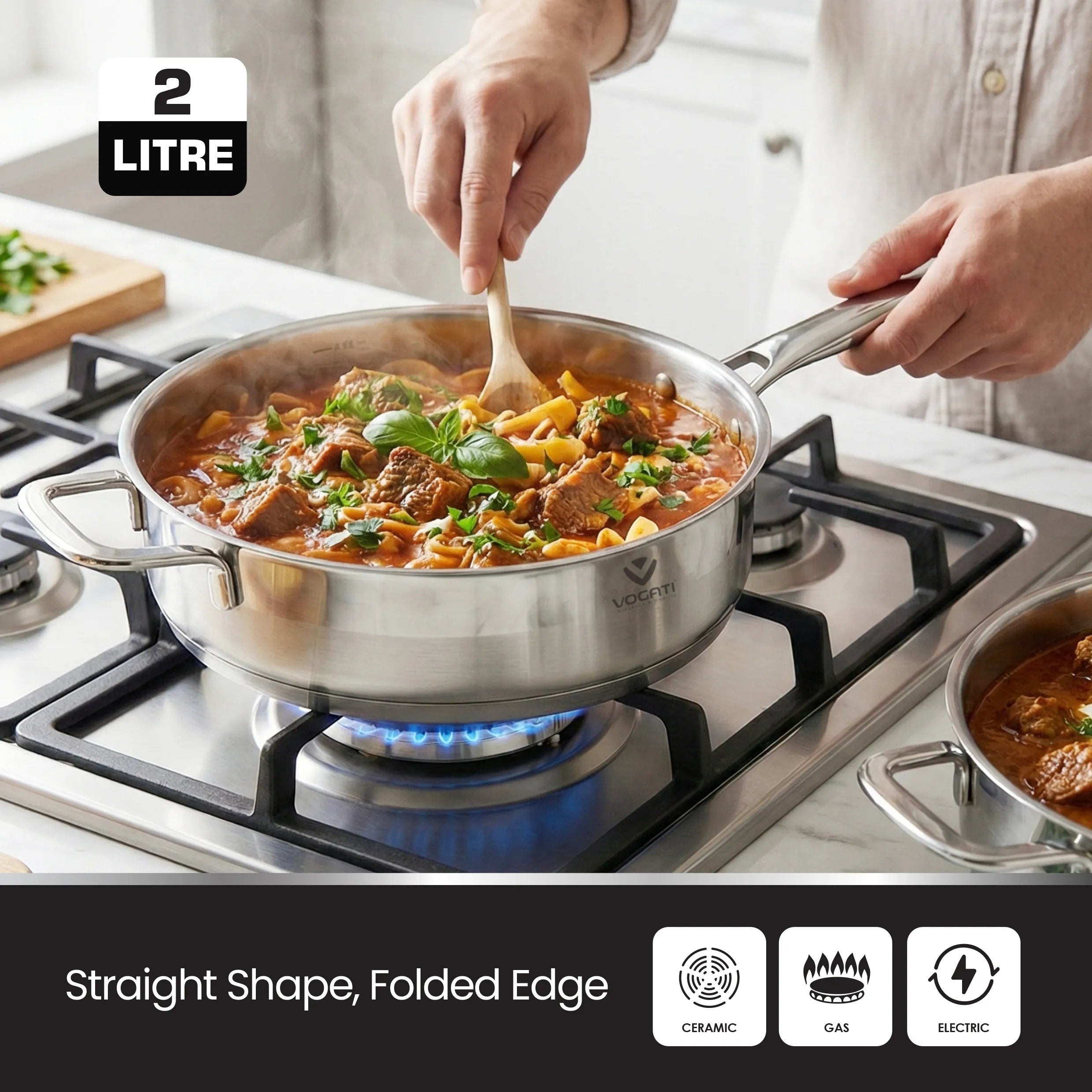 VOGATI Stainless Steel Fry Pan with Glass Lid (18/10) - CW-STS-F24