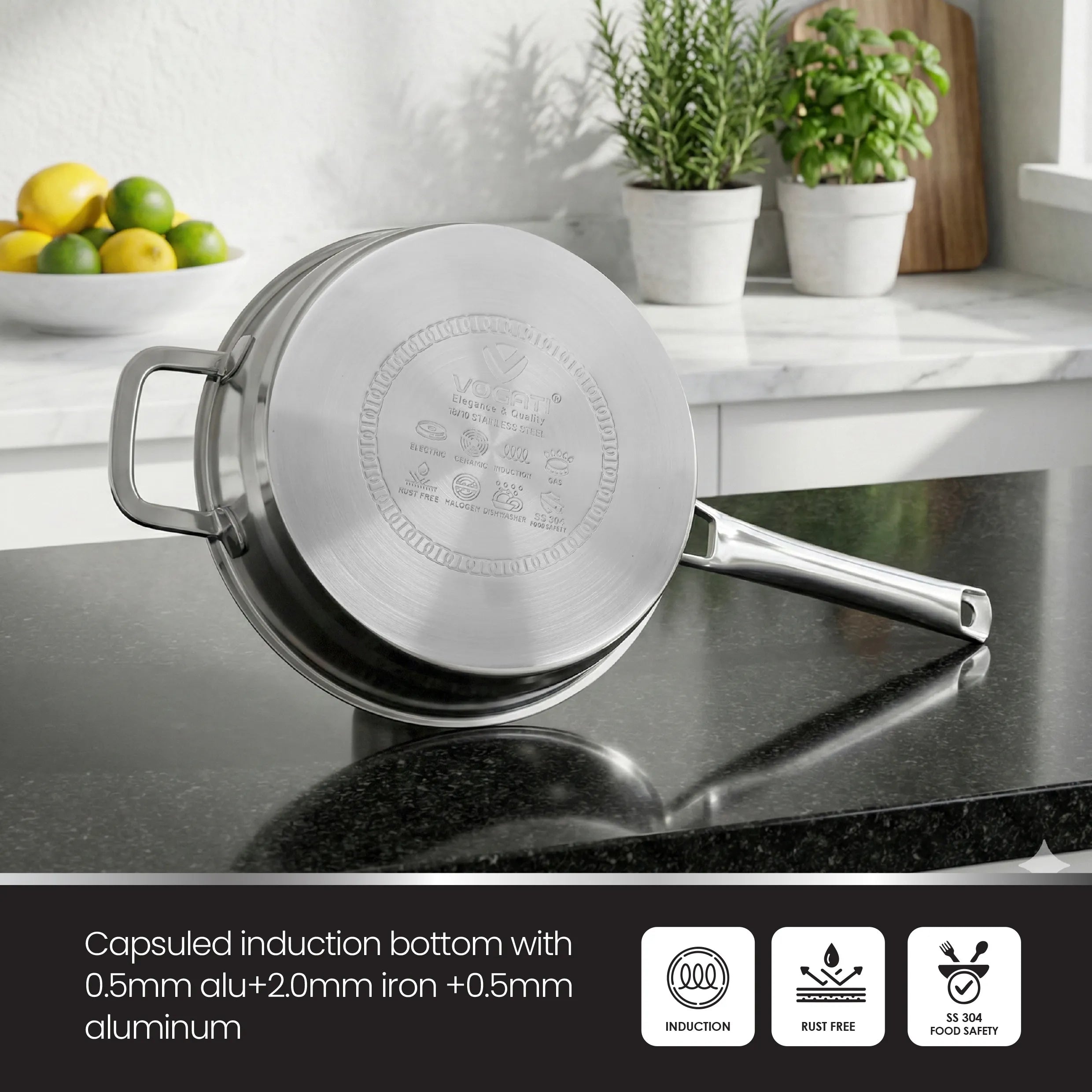 VOGATI Stainless Steel Fry Pan with Glass Lid (18/10) - CW-STS-F24