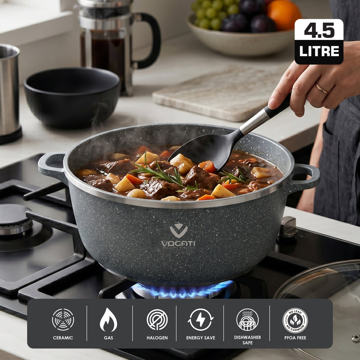 VOGATI 10PCS TITANIUM GRANITE COATING NON STICK COOKWARE SET - INCLUDING 20/24/28/32CM CASSEROLE + 28CM SHALLOW CASSEROLE ( 100% PFOA FREE )