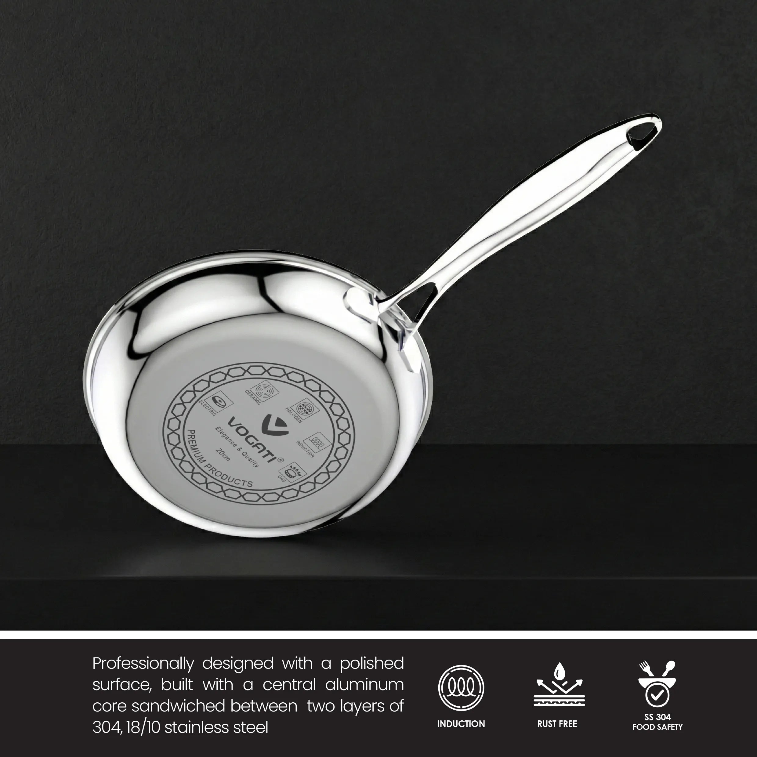 VOGATI Tri-Ply Stainless Steel Fry Pan ( CW-TRI-F )