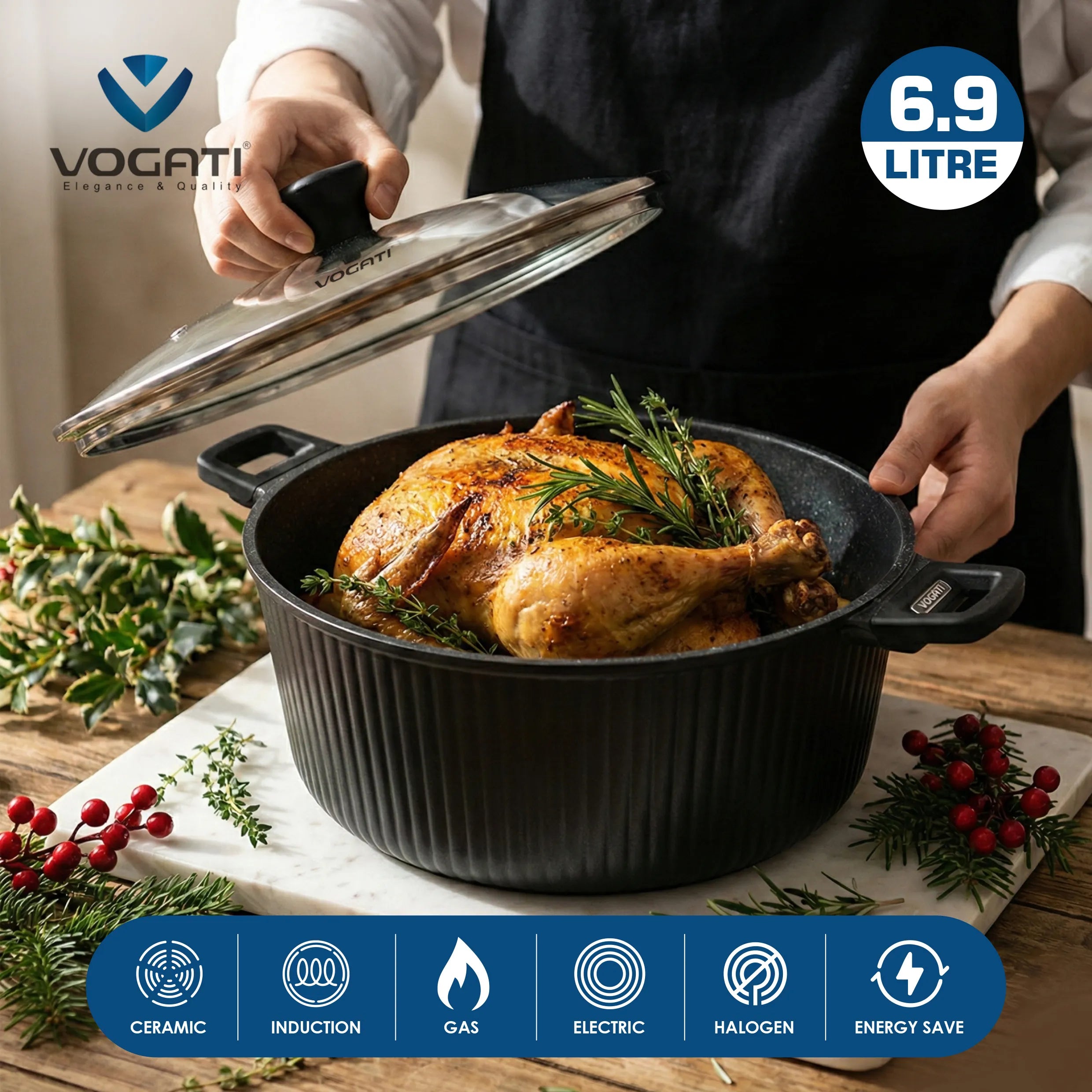 VOGATI MONACO SERIES 8PCS TITANIUM GRANITE COATING NON STICK INDUCTION COOKWARE SET - INCLUDING 20/24/28CM CASSEROLE + 28CM SHALLOW CASSEROLE (100% PFOA FREE)   (CW-SRP8S)