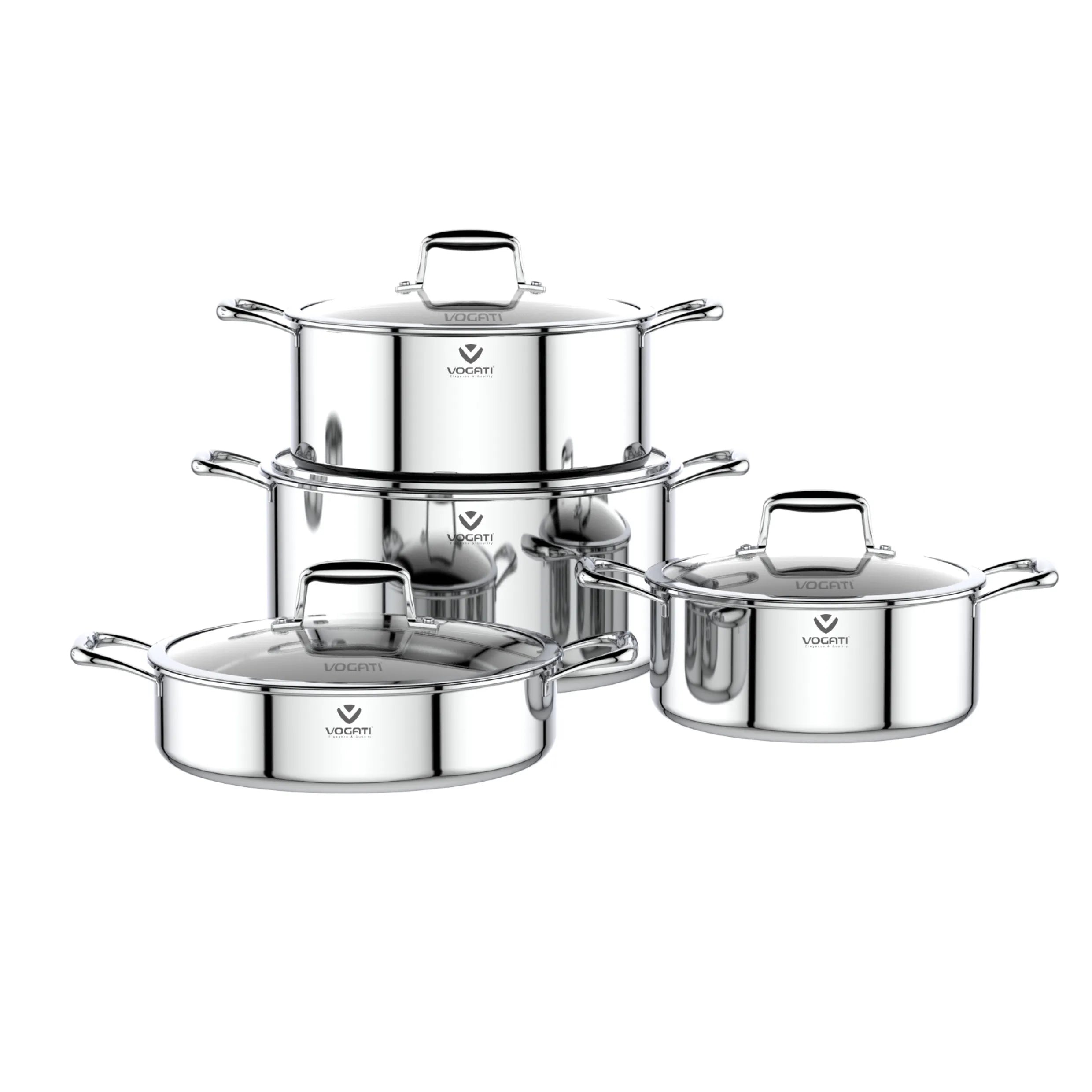 VOGATI Tri-Ply Stainless Steel 8 PCS Cookware Set (CW-TRI-8B)