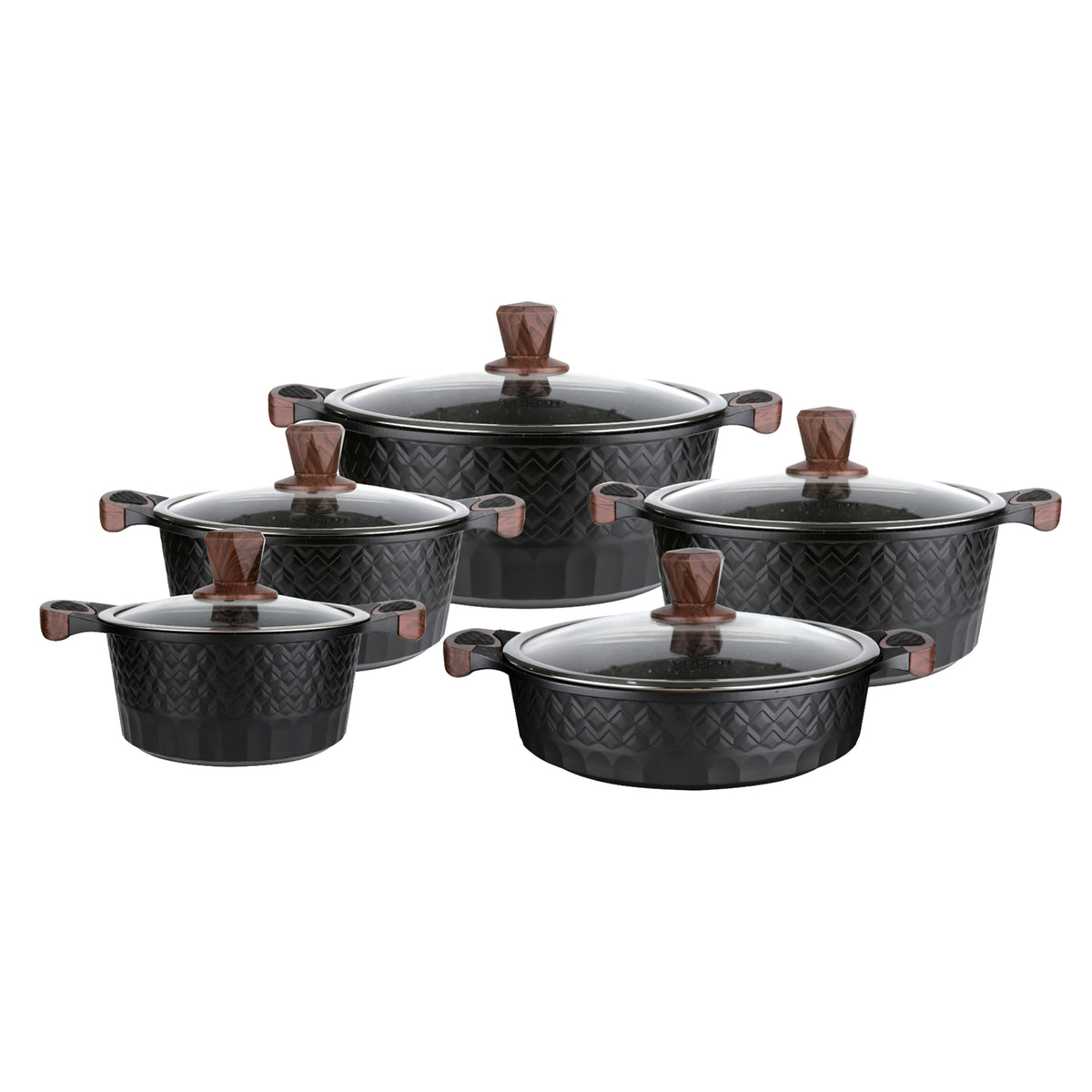 VOGATI MEGA SERIES 10PCS TITANIUM GRANITE COATING NON STICK INDUCTION COOKWARE SET - INCLUDING 20/24/28/32CM CASSEROLE + 28CM SHALLOW CASSEROLE ( 100% PFOA FREE )
