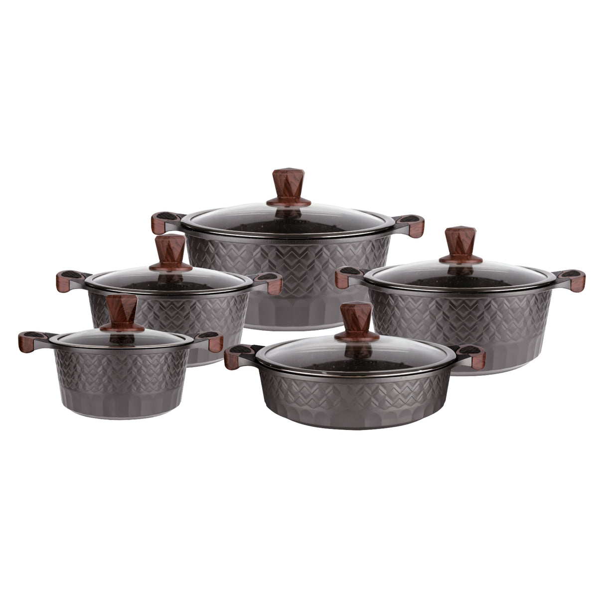 VOGATI MEGA SERIES 10PCS TITANIUM GRANITE COATING NON STICK INDUCTION COOKWARE SET - INCLUDING 20/24/28/32CM CASSEROLE + 28CM SHALLOW CASSEROLE ( 100% PFOA FREE )